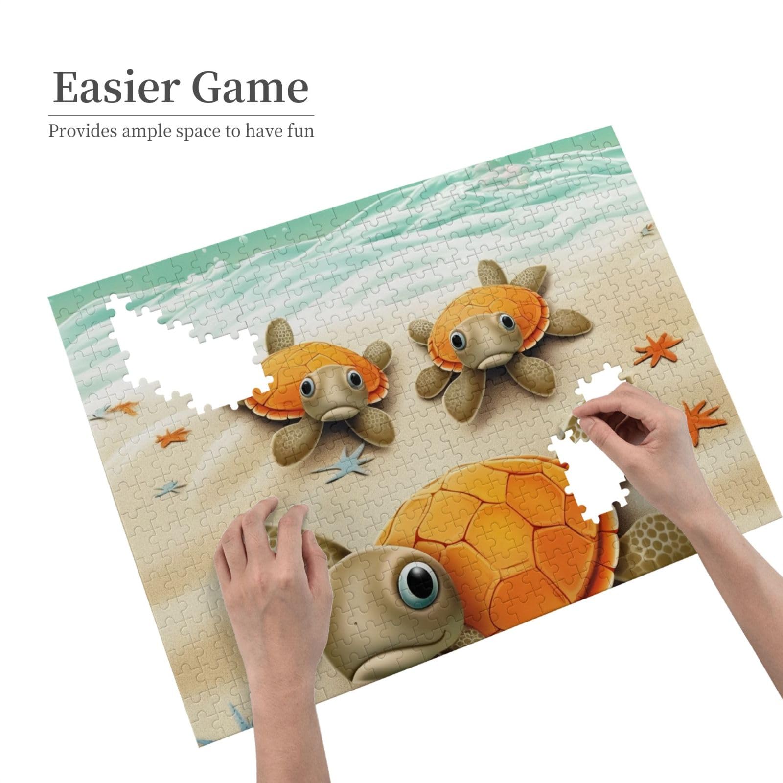 500 Piece Wooden Jigsaw Puzzle - Turtle & Starfish Photo Puzzle for Adults, Personalized Picture Puzzle, Classic Family Game for Wedding, Birthday, Valentine's Day Gifts (20.4