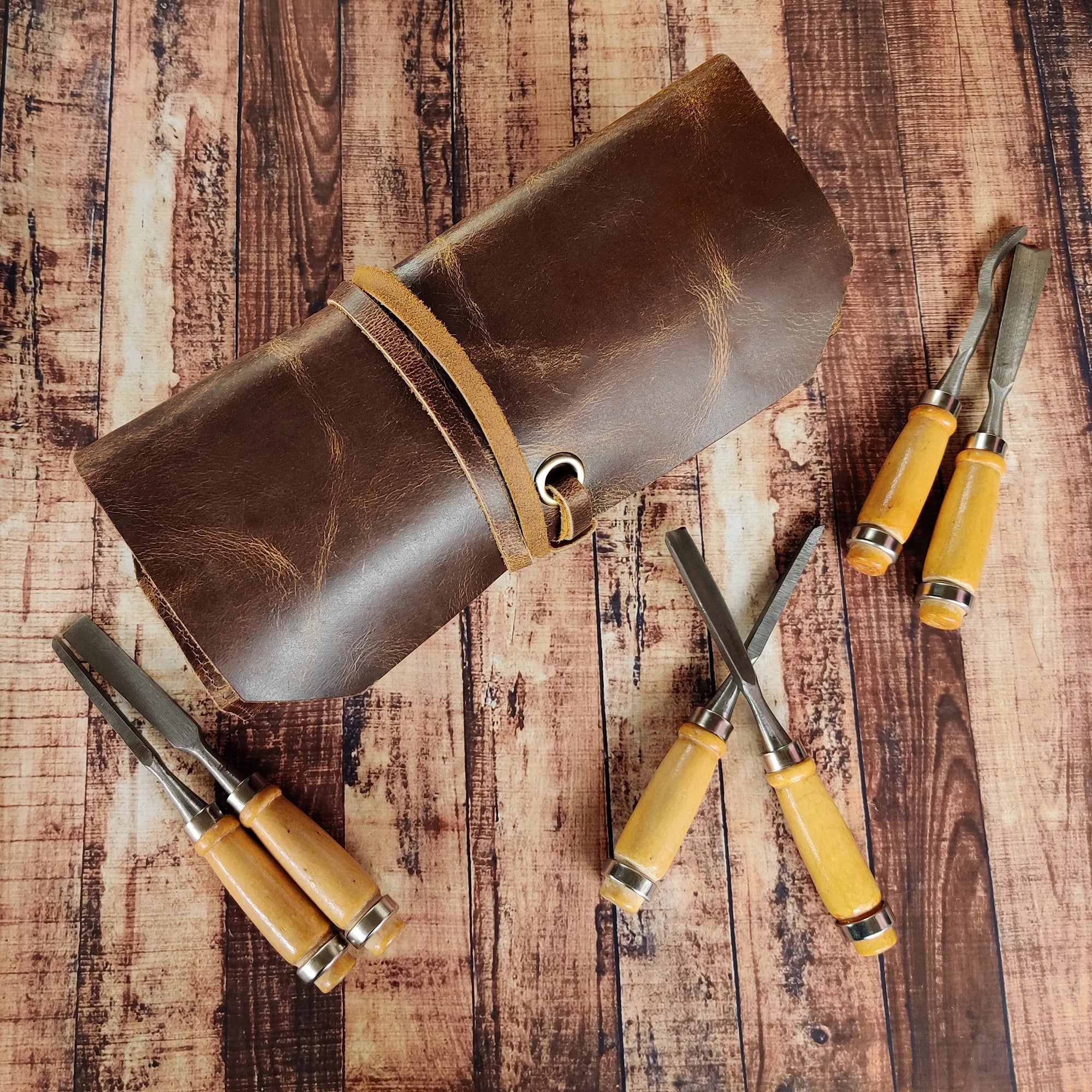 Premium Full Grain Leather Tool Roll Up Pouch - Handcrafted 12-Slot Organizer for Wrenches, Screwdrivers & DIY Tools | Perfect for Mechanics, Carpenters & Home Workshops
