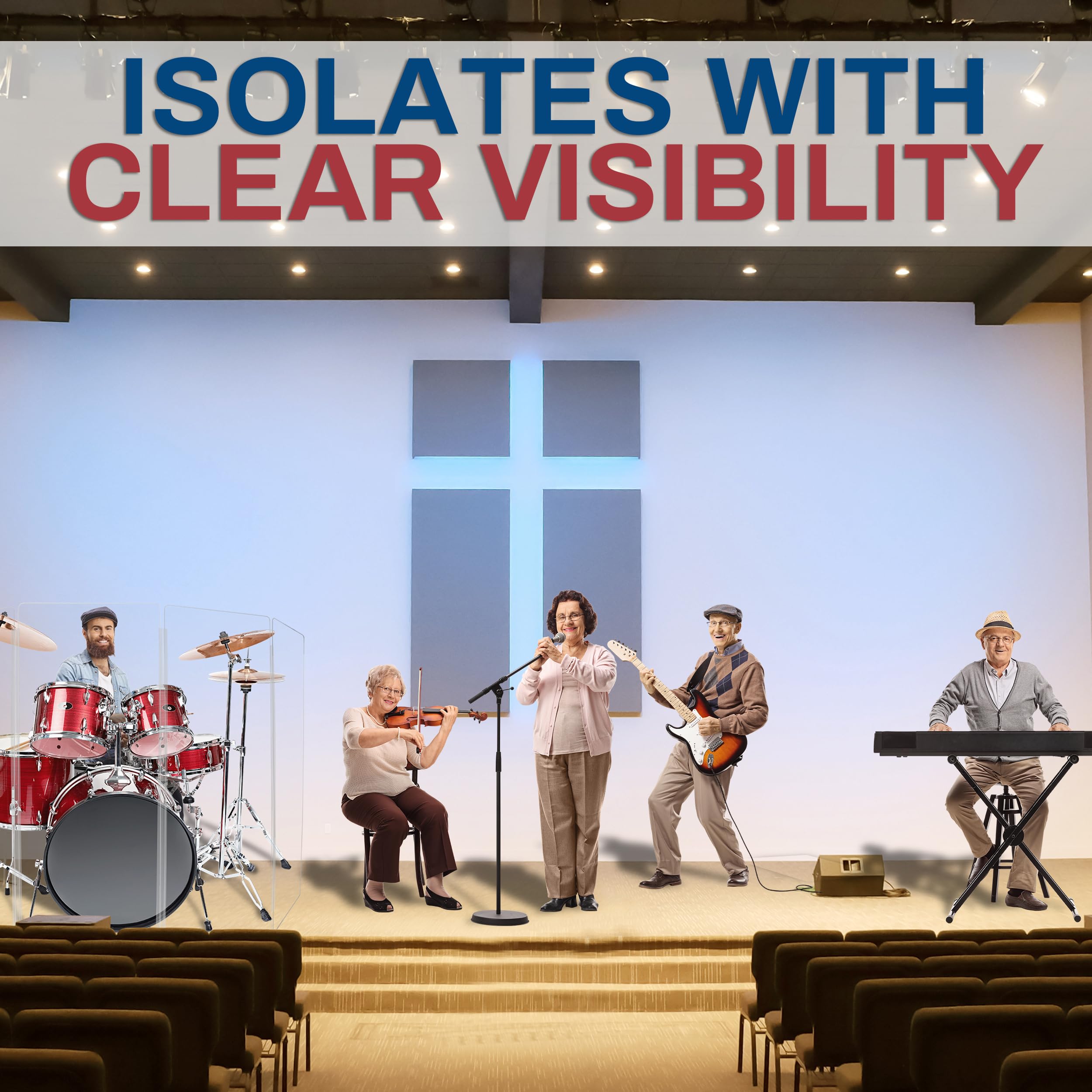 5ft Drum Shield with Plastic Hinges - 5 Premium Clear Acrylic Drum Panels & Screens - Sound Isolation for Drum Practice, Recording Studios & Live Performances