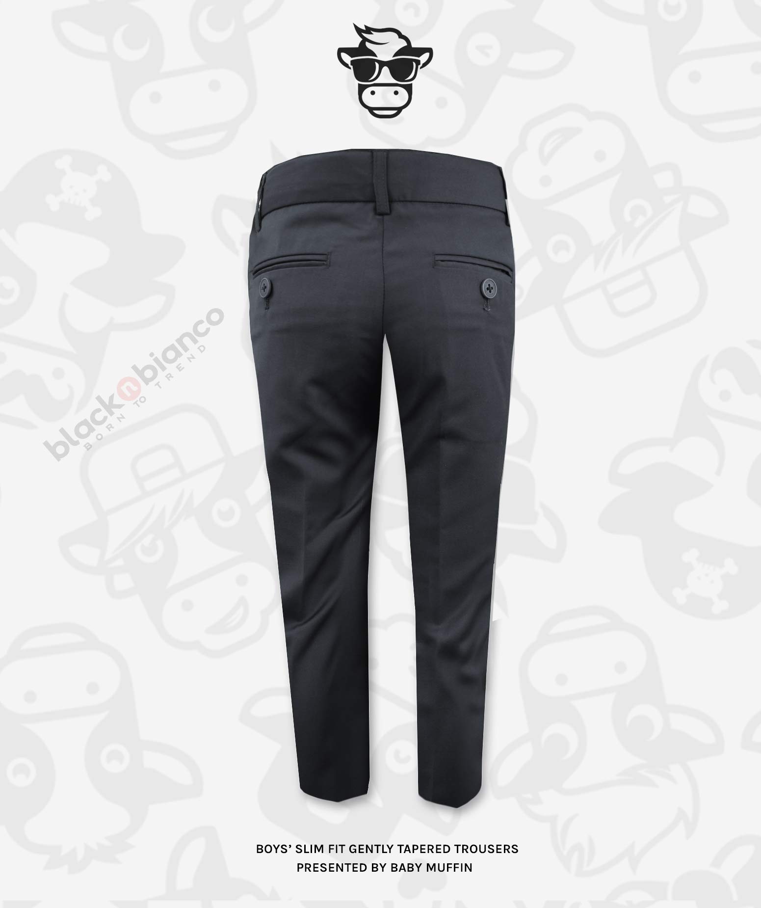Black n Bianco Boys' First Class Slim Fit Dress Pants - Gently Tapered Flat Front Formal Trousers for Weddings, School & Special Occasions