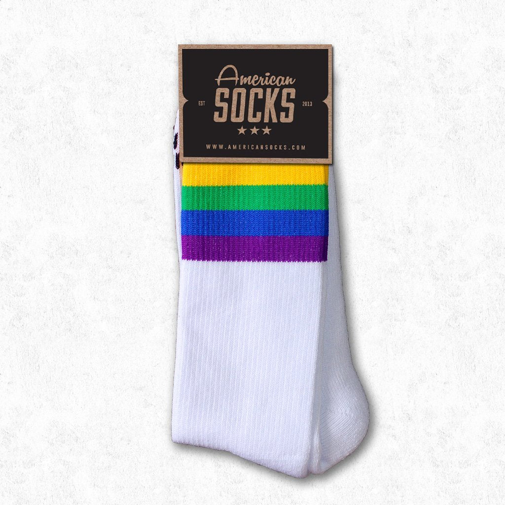 Rainbow Pride Socks - Mid High White LGBTQ+ Socks for Men & Women - Perfect for Pride Parades, Festivals and Everyday Wear