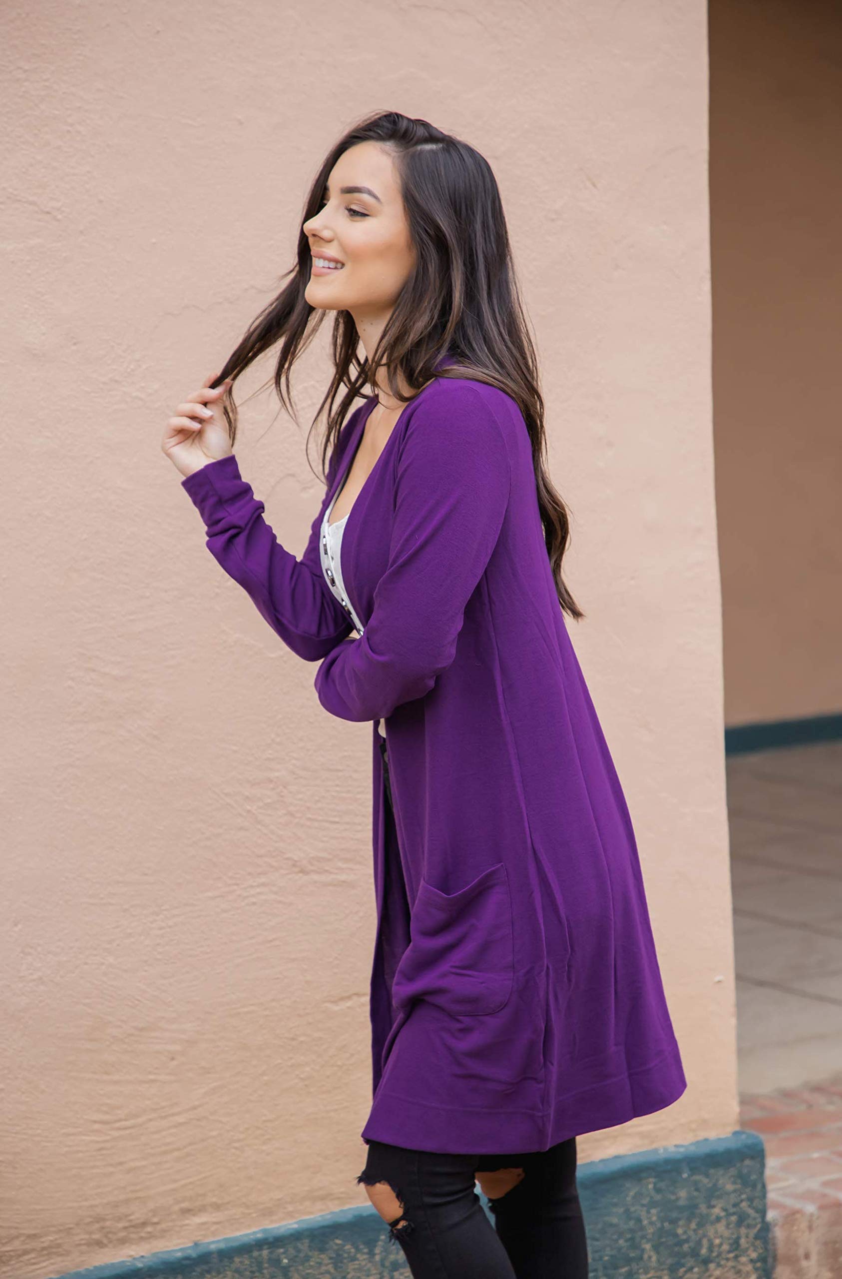 Tickled Teal Women’s Soft Long Sleeve Pocket Cardigan - Cozy Knit Sweater for Fall & Winter - Perfect for Office, Lounge & Casual Outings