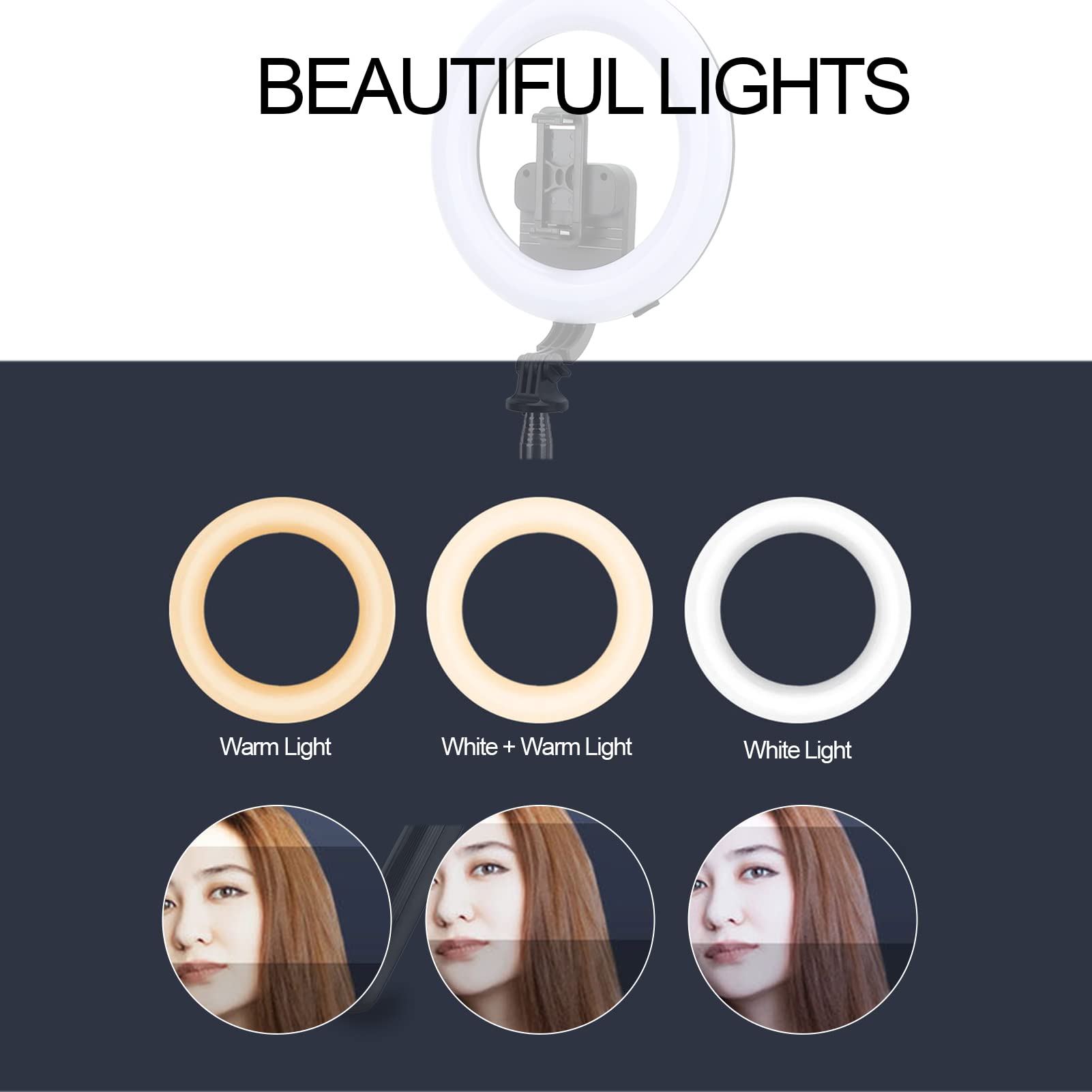 Cyrank 8 Inch Ring Light with Adjustable Tripod Stand & Phone Holder - Dimmable LED Selfie Ring Light for Live Streaming, YouTube Videos, TikTok, Makeup & Photography