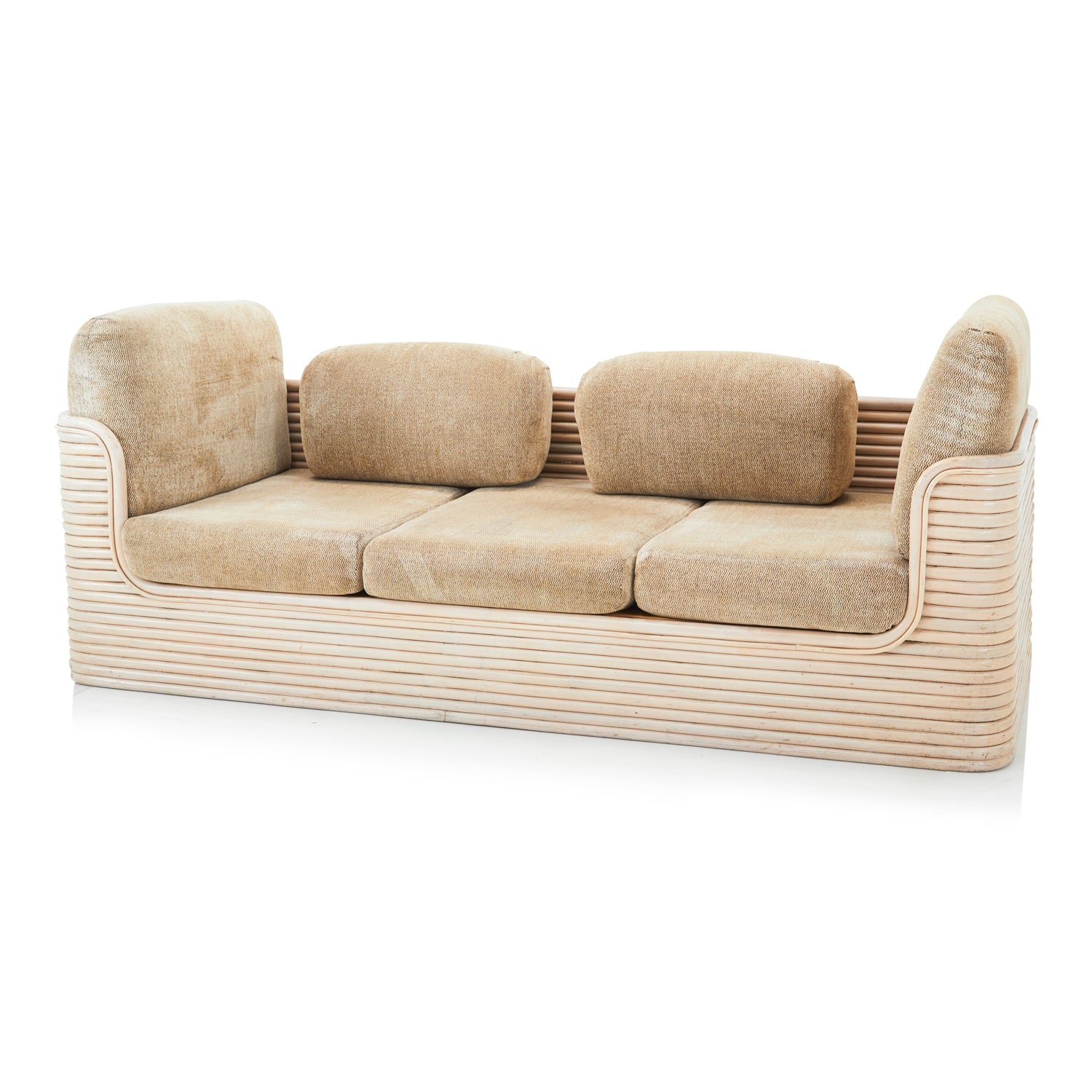 Modern Beige Slatted Frame Bentwood Sofa - Mid-Century Style Wooden Couch for Living Room, Lounge & Office - Comfortable & Stylish Home Furniture