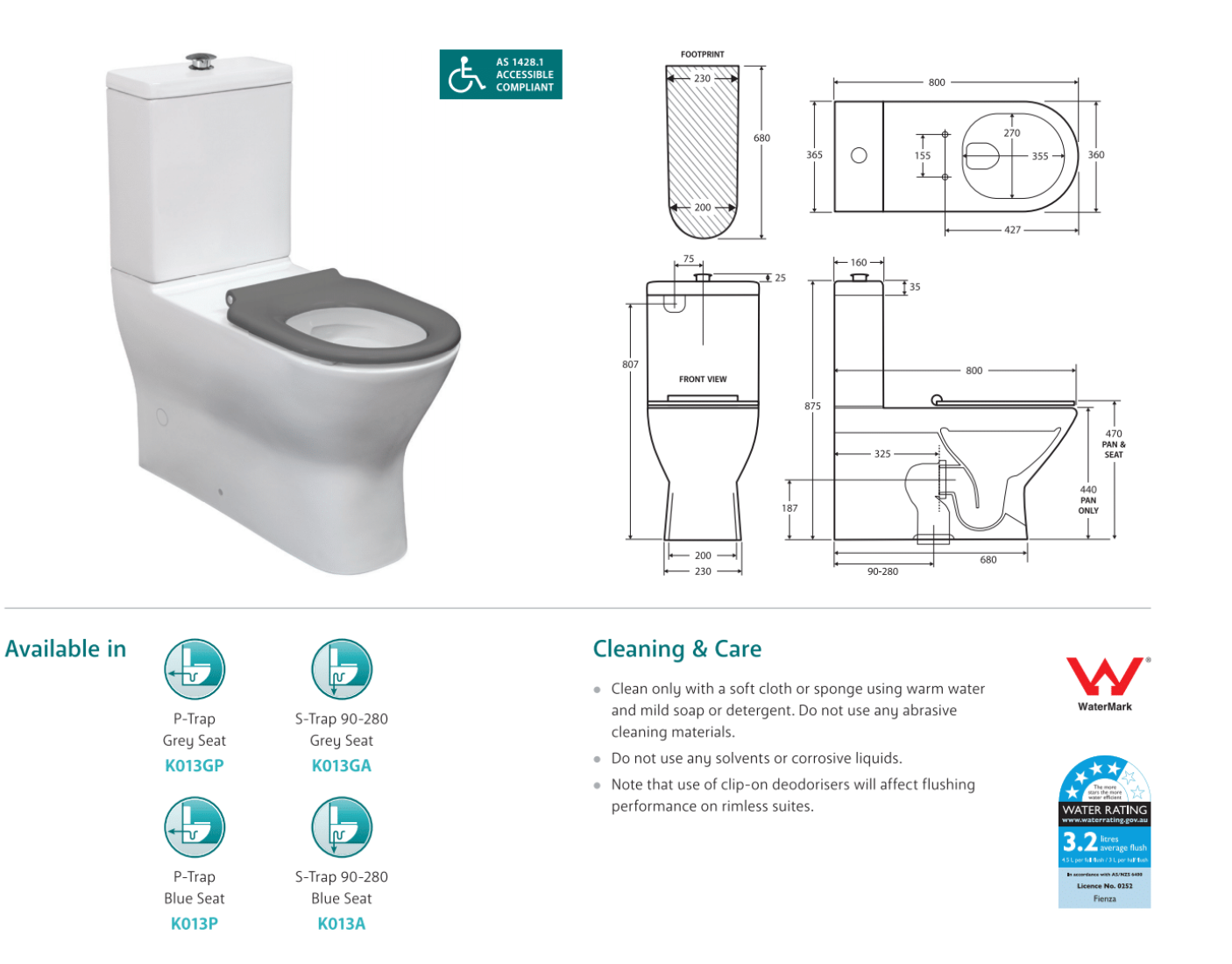 Fienza Delta Care Back to Wall Toilet Suite with Raised Buttons - Modern Bathroom Solution for Space-Saving Design and Easy Cleaning