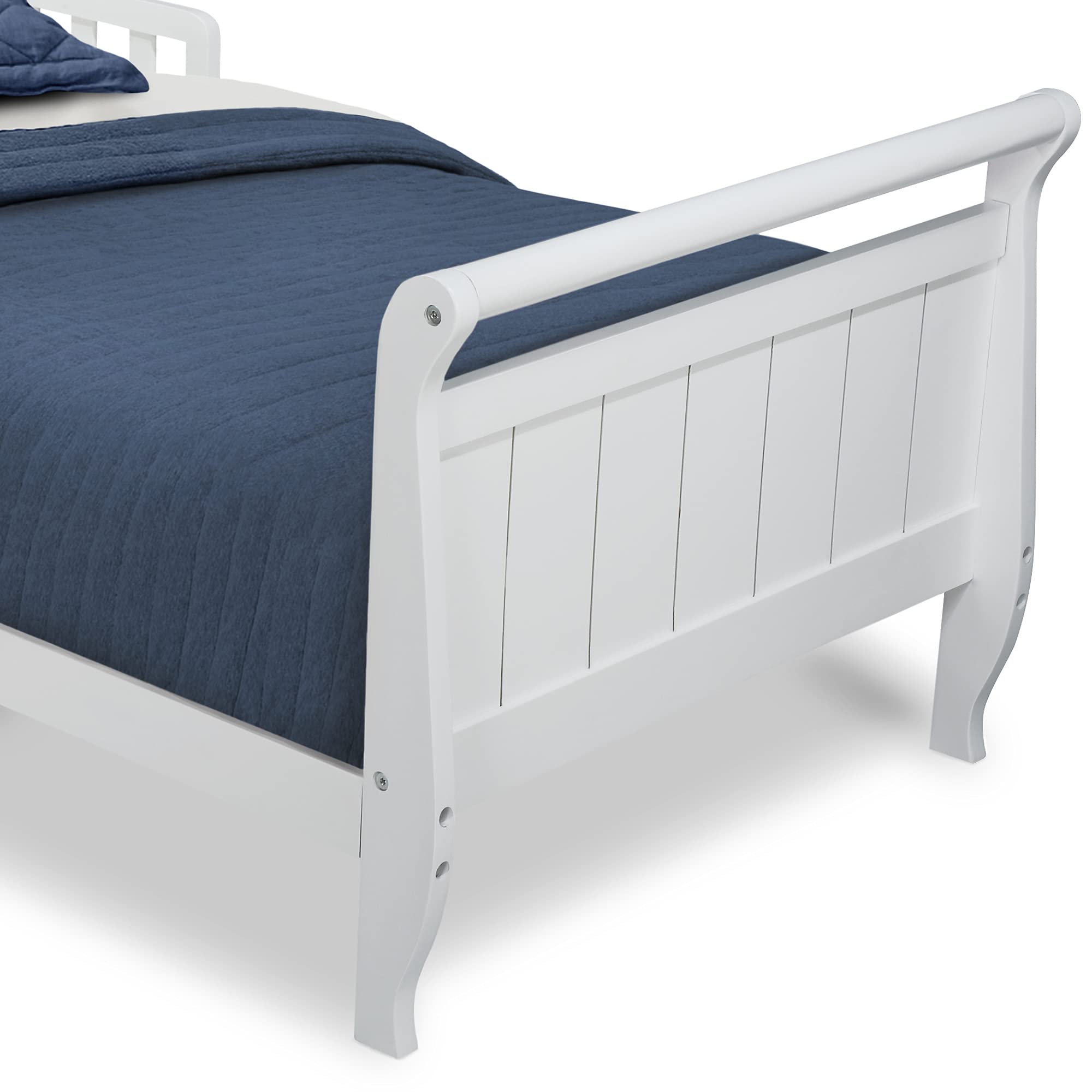Delta Children White Wood Toddler Sleigh Bed - Convertible Crib for Kids, Safe & Sturdy Nursery Furniture for Baby's First Bed Transition