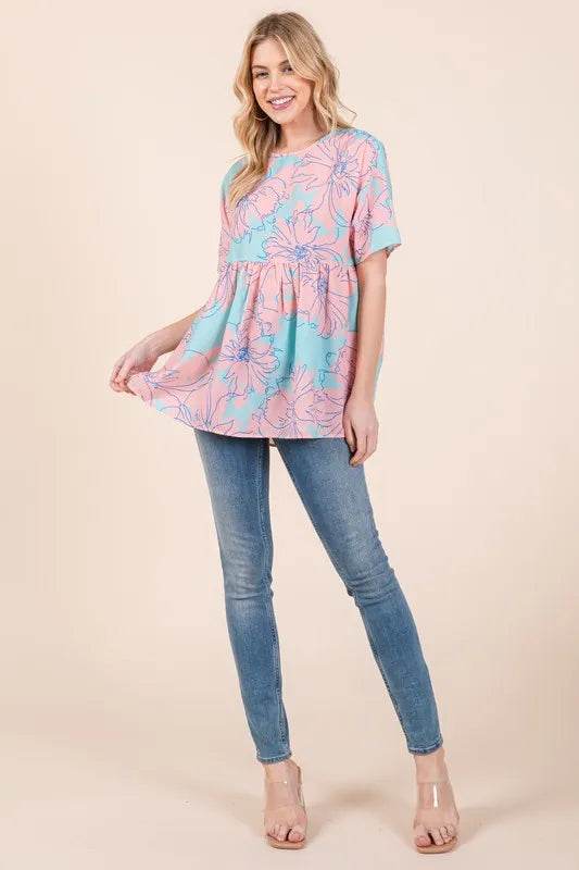 Bombom Floral Babydoll Tunic Top for Women - Aqua Blue Lace Summer Blouse, Perfect for Beach Outfits, Date Nights & Casual Wear
