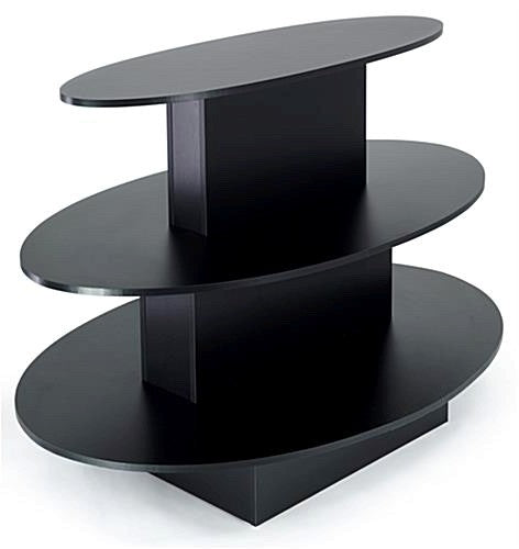3-Tier Display Tables for Retail & Boutique - Black, White & Maple Finish | Oval, Rectangle & Square Options | Perfect for Clothing, Jewelry & Accessory Showcase