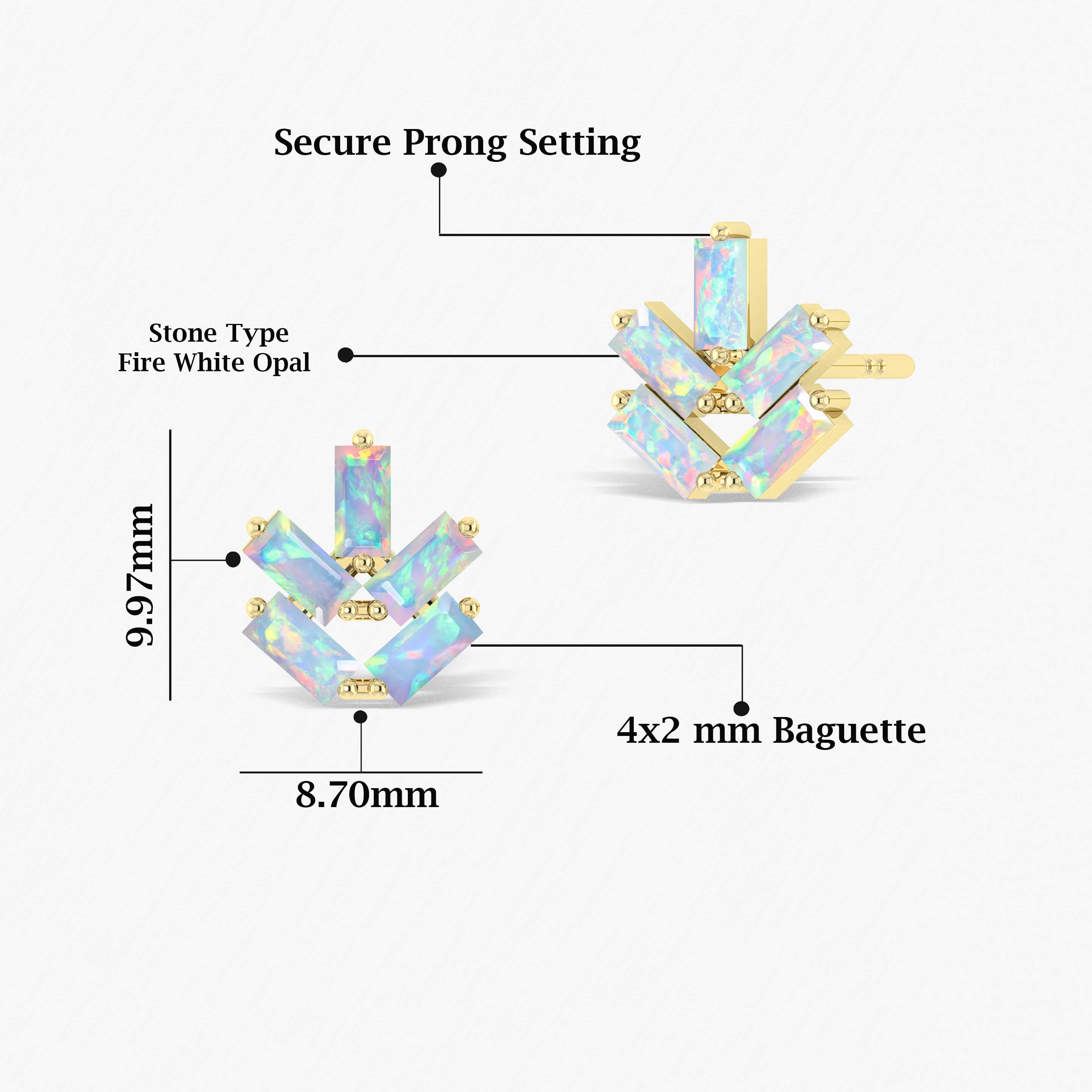 Natural White Opal Baguette Leaf Stud Earrings – Dainty & Elegant Jewelry for Women, Perfect for Everyday Wear, Parties, and Special Occasions