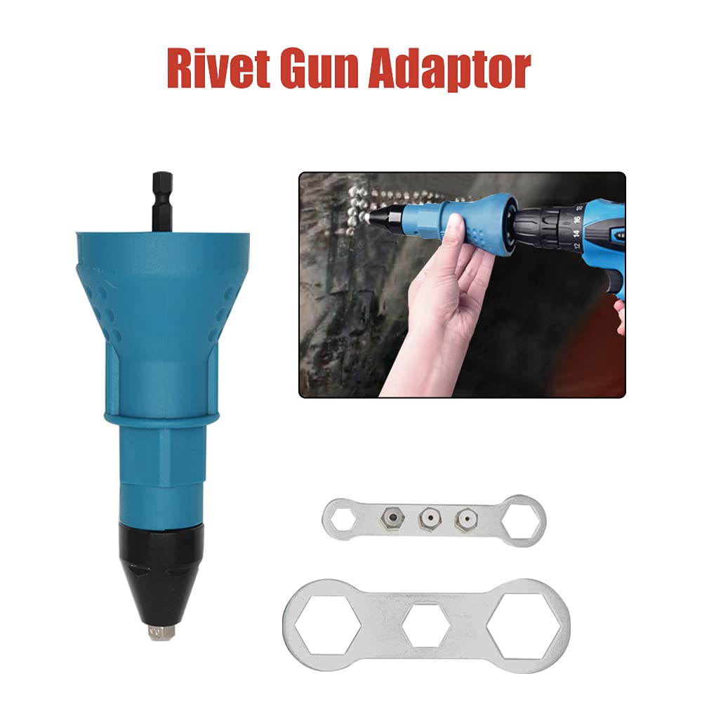 Cordless Rivet Gun for Electric Drill - Heavy Duty Rivet Nut Tool Kit with Drill Adaptor (Blue) | Perfect for Metalworking, Automotive Repairs & DIY Projects
