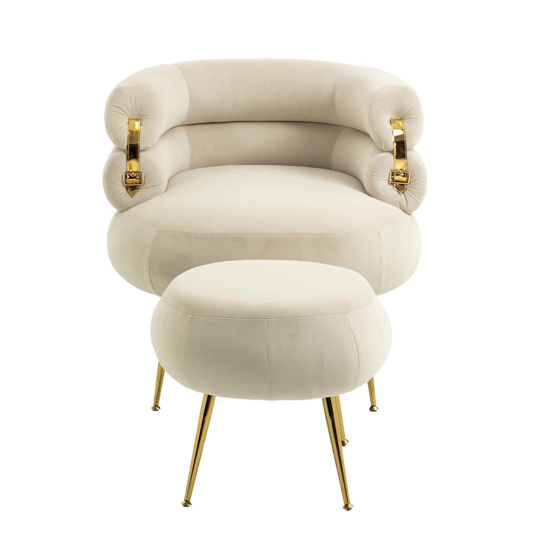 Dolonm Velvet Accent Chair with Ottoman - Modern Barrel Club Chair with Gold Legs for Living Room, Bedroom & Dorm - Cozy Reading Armchair in Beige | Perfect for Relaxing, Lounging & Home Decor