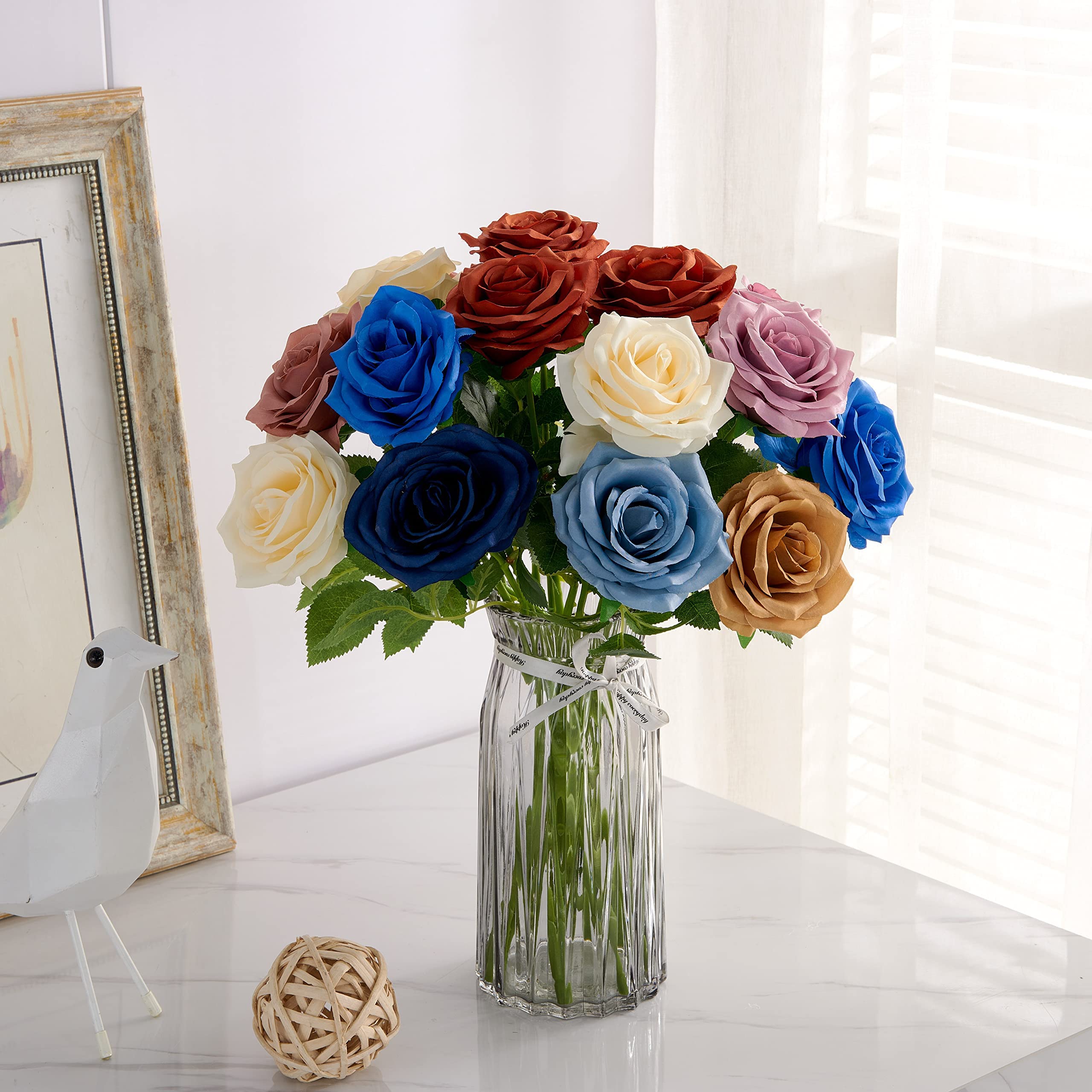 10pcs Artificial Rose Bouquet - Dusty Blue Silk Fake Roses for Wedding Arrangements, Bridal Bouquets, Centerpieces, Home Decor, Party & Event Decoration - Long-Lasting Floral Stems for Romantic Settings & Tabletop Displays
