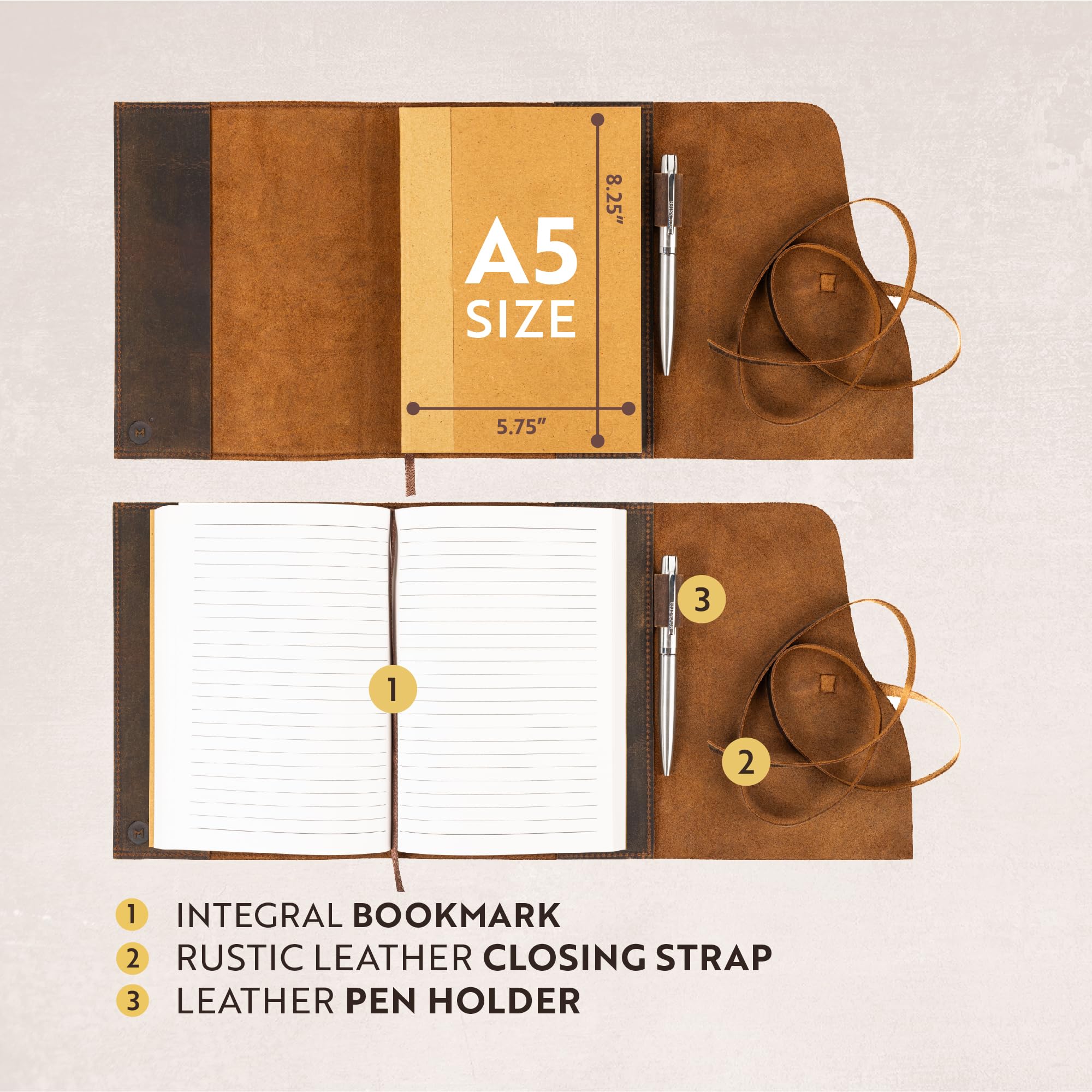 Premium Refillable Leather Journal Notebook - A5 Lined Travel Diary for Women & Men - Handcrafted Leather Bound Writing Notebook with Pen Holder - Perfect for Travel, Journaling & Gift Giving