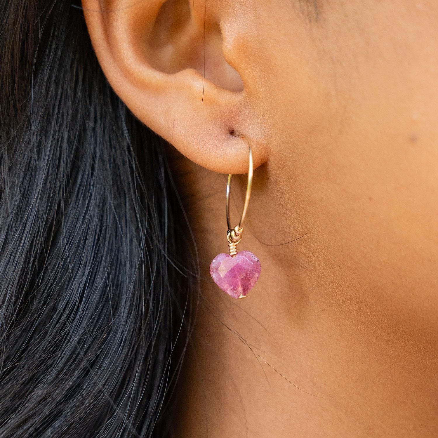 Ruby Crystal Heart Dangle Hoop Earrings for Women - Elegant Valentine's Day Gift, Party Jewelry & Romantic Date Night Accessories