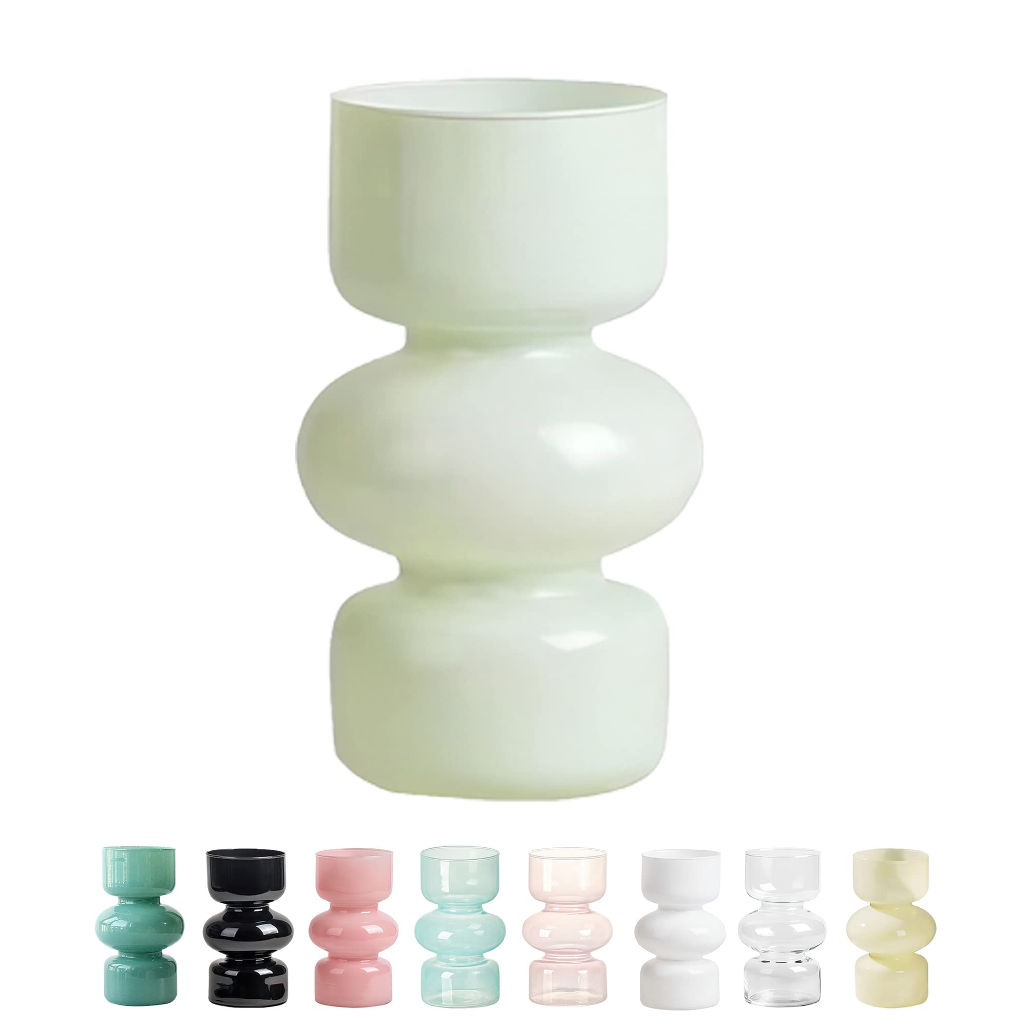 7 Inch Light Green Glass Flower Vase - Hydroponic Plant Decor for Table, Living Room, Bathroom, Bedroom & Study - Elegant Home Decoration & Gift Idea