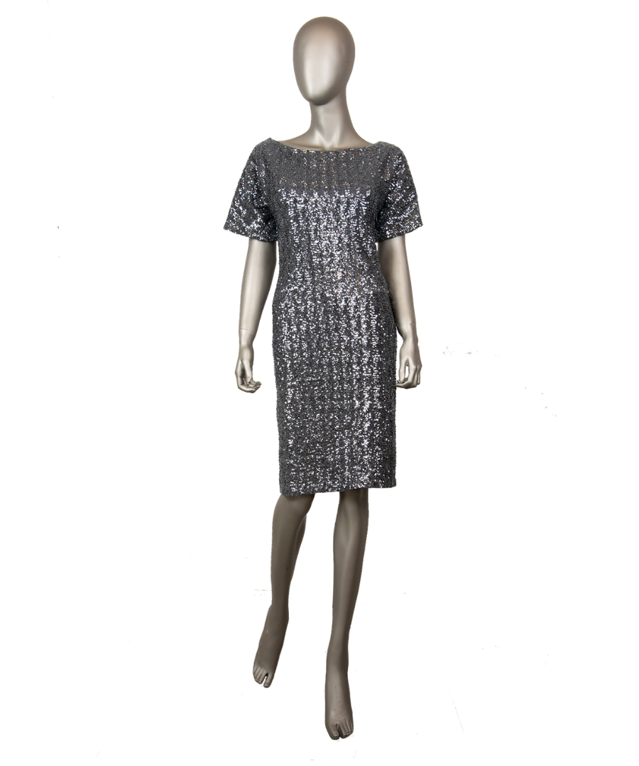 N°21 Silver Sequin Short Sleeve Dress Size 40 - Perfect for Evening Parties, Cocktail Events & Special Occasions