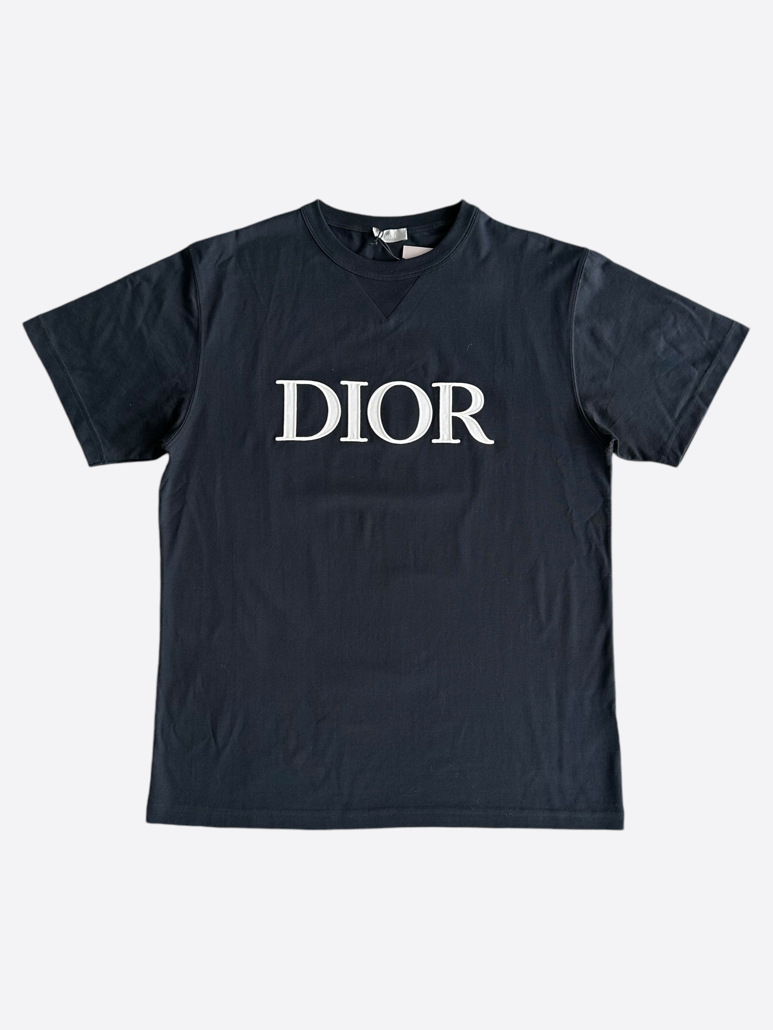 Dior Navy & White Embroidered Logo T-Shirt for Men - Luxury Casual Cotton Tee for Streetwear & Everyday Outfits