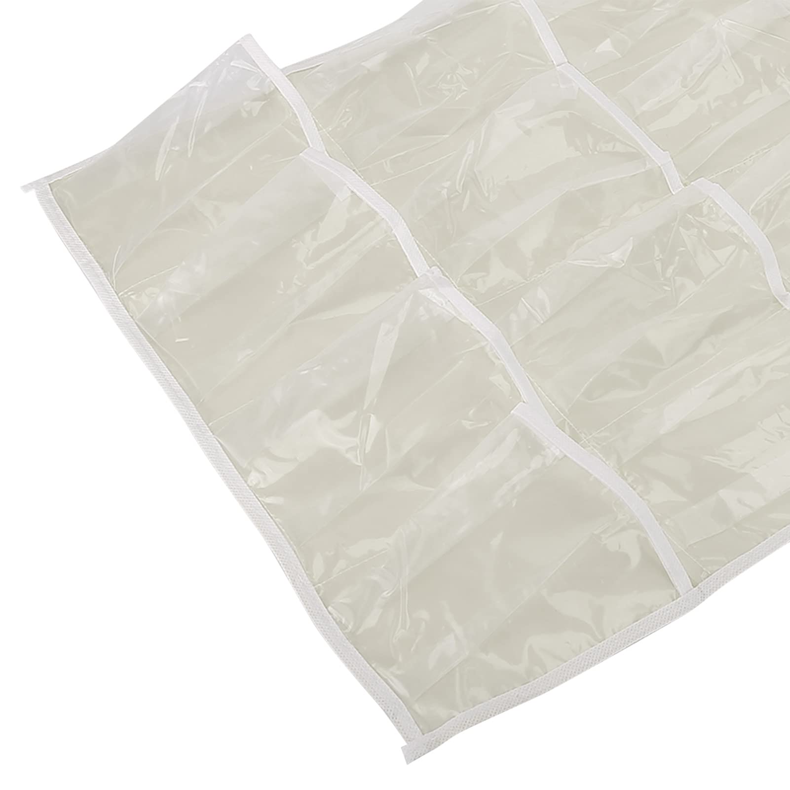 Multi-Pocket Underwear Hanging Organizer - 16 Clear Storage Bags for Socks, Bras & Clothes | Space-Saving Closet Organizer for Bedroom & Dorm | Beige Fabric Hanging Shelf for Wardrobe Organization