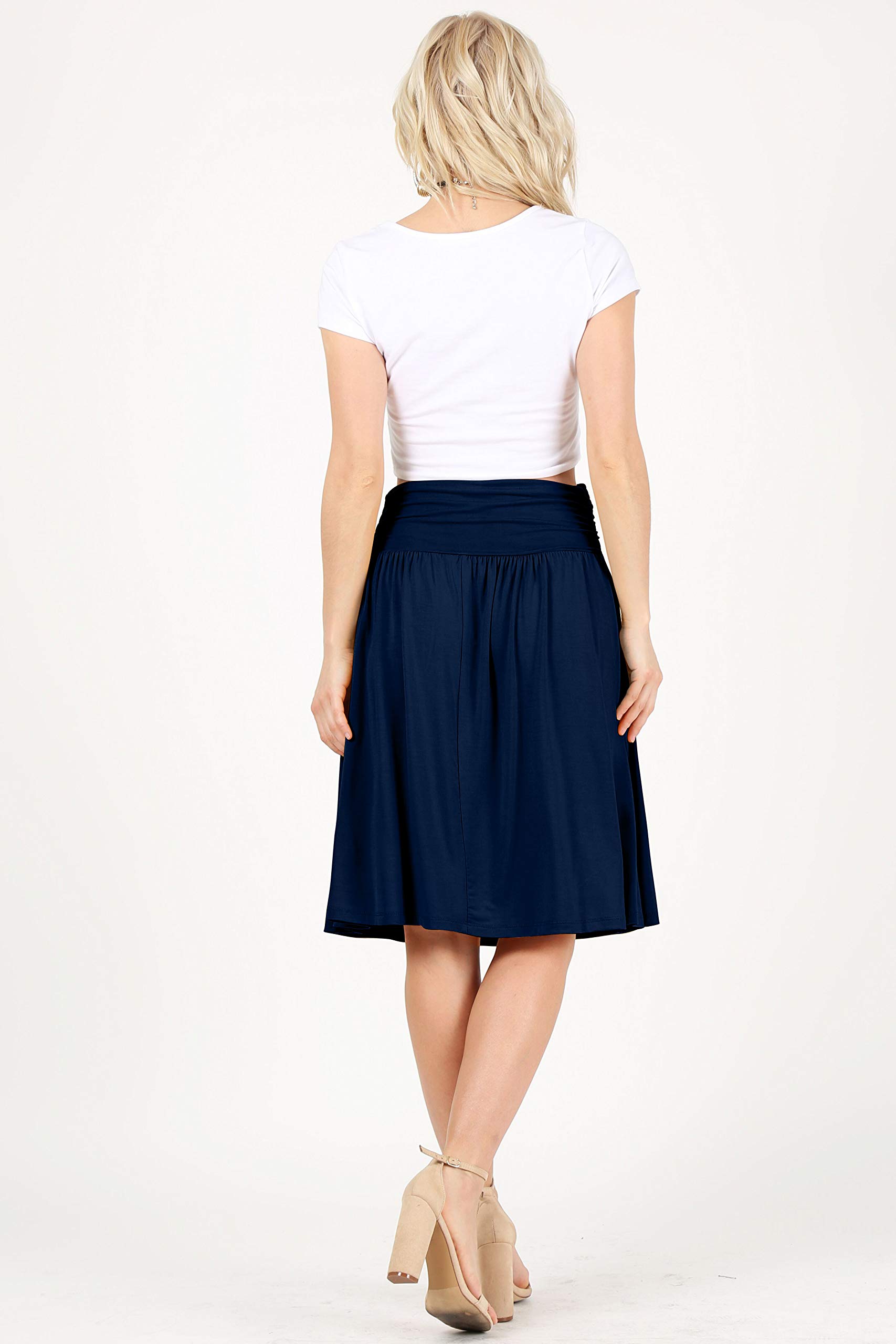 Women's Stretchy Ruched Midi Skirt with Pockets - Regular & Plus Size Flowy Below Knee Skirt for Work, Date Night & Casual Outfits | Simlu Fashion