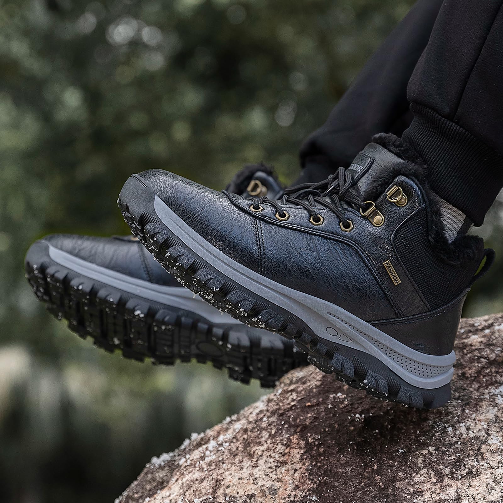 CHICMARK Men's Winter Outdoor Boots with Faux Fur Lining - Waterproof Snow & Hiking Shoes for Men, Non-Slip Trekking Boots for Cold Weather - Perfect for Snowy Trails, Mountain Climbing & Winter Adventures