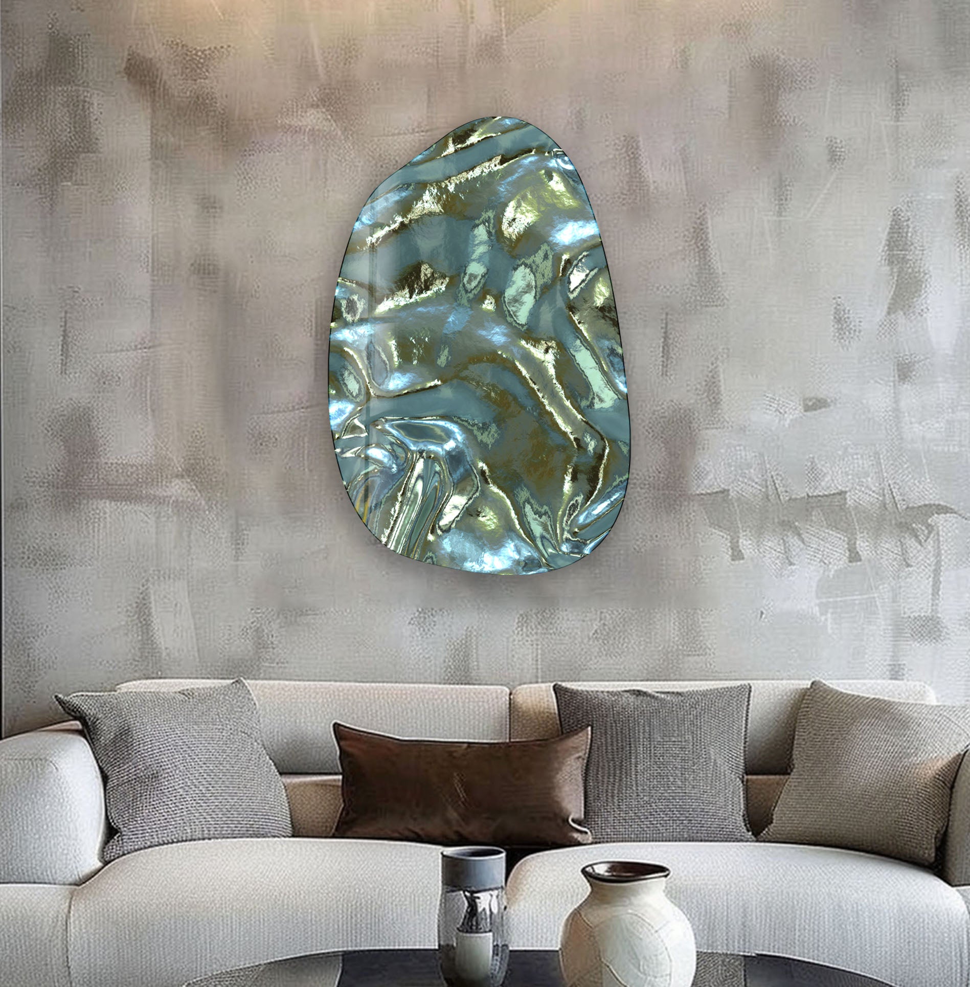 Abstract Liquid Texture Irregular Glass Wall Art - Modern Home Decor for Living Room, Bedroom & Office - Unique Handmade 3D Wall Sculpture for Contemporary Interior Design
