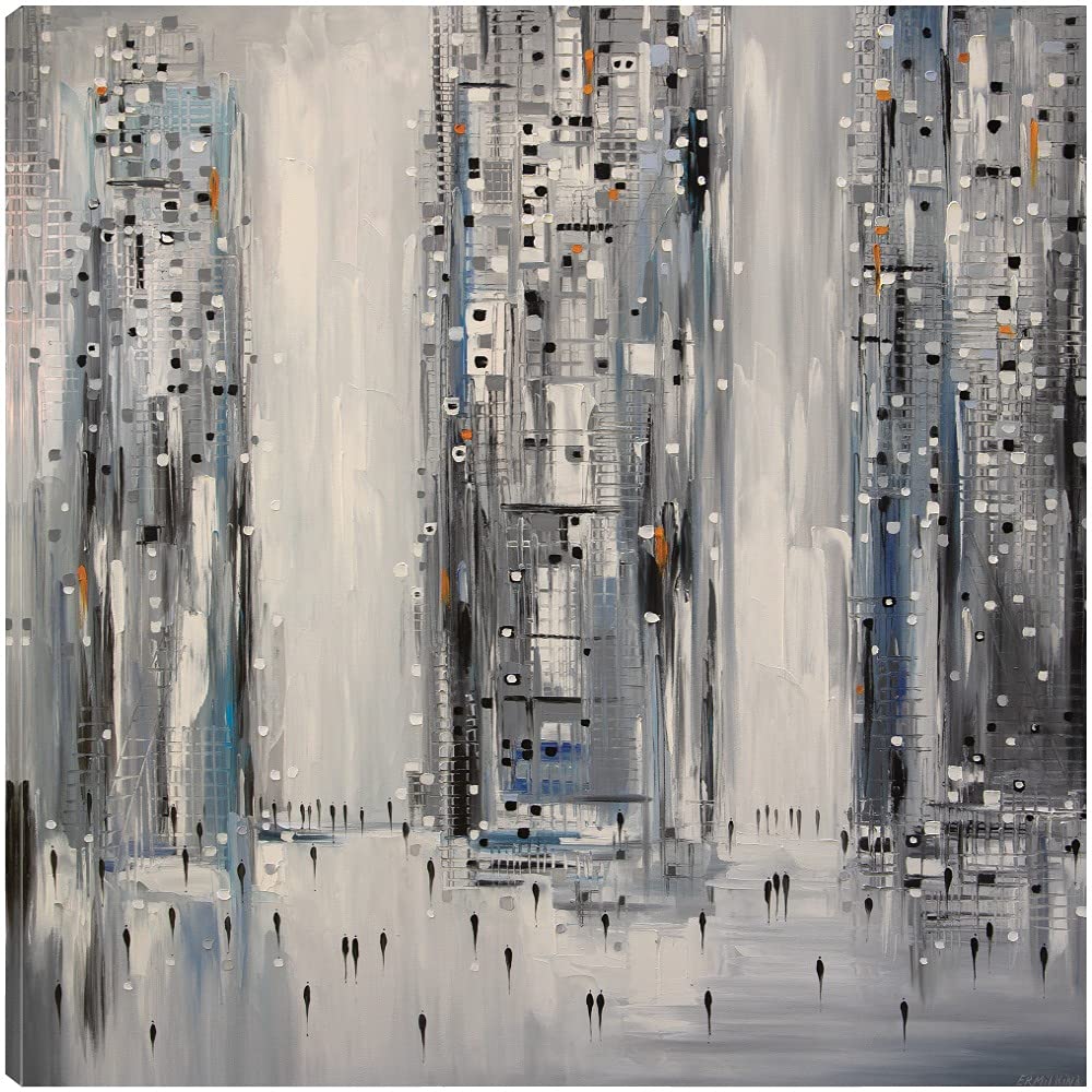 Ekaterina Ermilkina Cityscape Fine Art Canvas Wall Decor - 37x37 Inch Ready to Hang Painting for Living Room, Bedroom, Office & More - Perfect for Home, Bar and Dining Room Decor