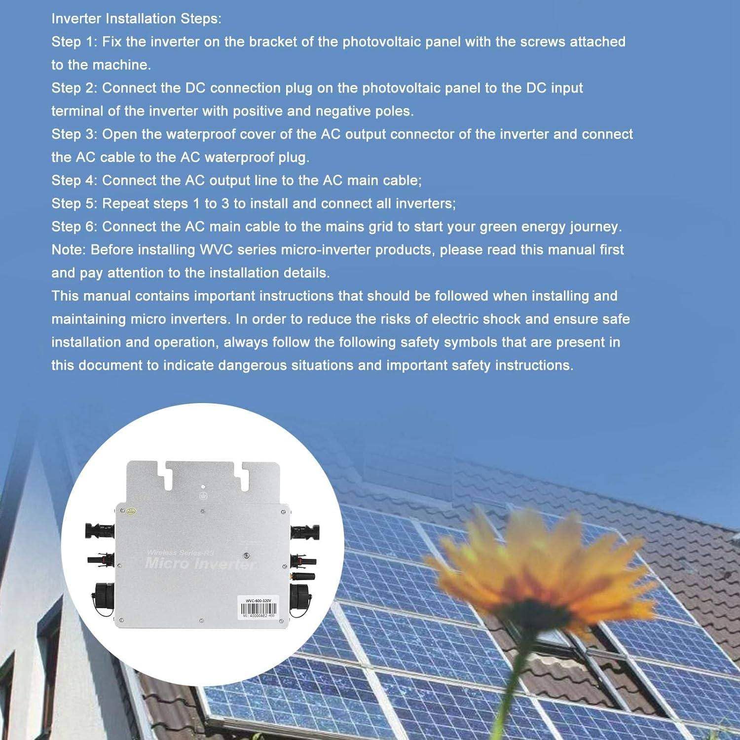 2000W Solar Micro Inverter - Waterproof MPPT Grid Tie Inverter with Pure Sine Wave (120V/230V) for Home Solar Systems | Automatic Power Identification | Ideal for Rooftop Solar Panels & Off-Grid Applications