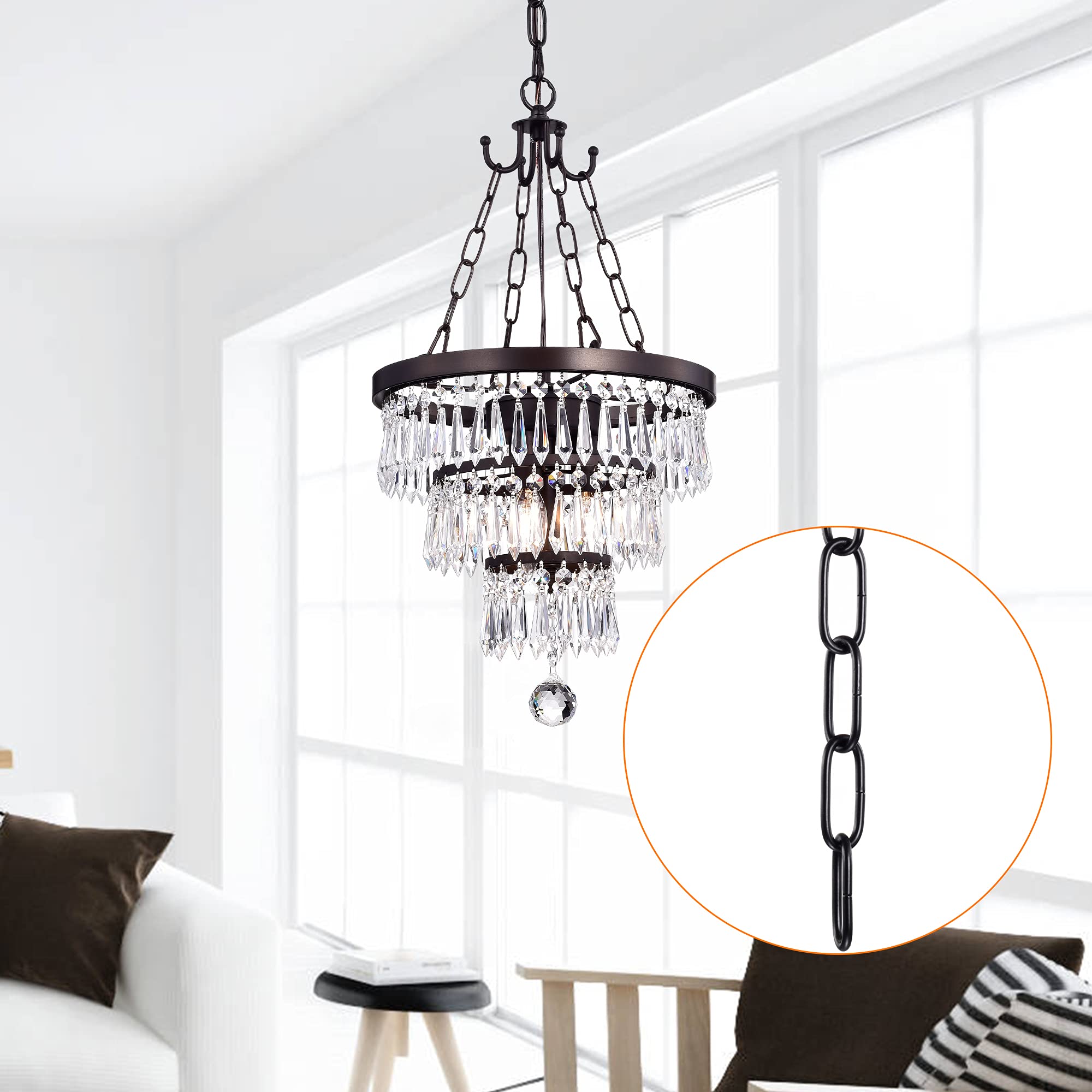 Mr.Color Black Metal Chandelier - Heavy Duty 6 Feet Chain for Pendant Lights & Swag Lights | Perfect for Dining Room, Bedroom, or Entryway Lighting