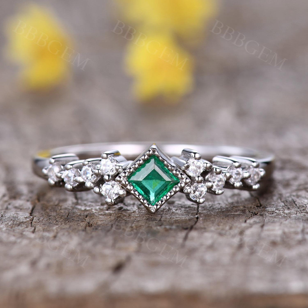 3.5mm Natural Emerald Square Cut Ring for Women - 14K White Gold Minimalist Everyday Jewelry - Perfect for Daily Wear, Office & Special Occasions