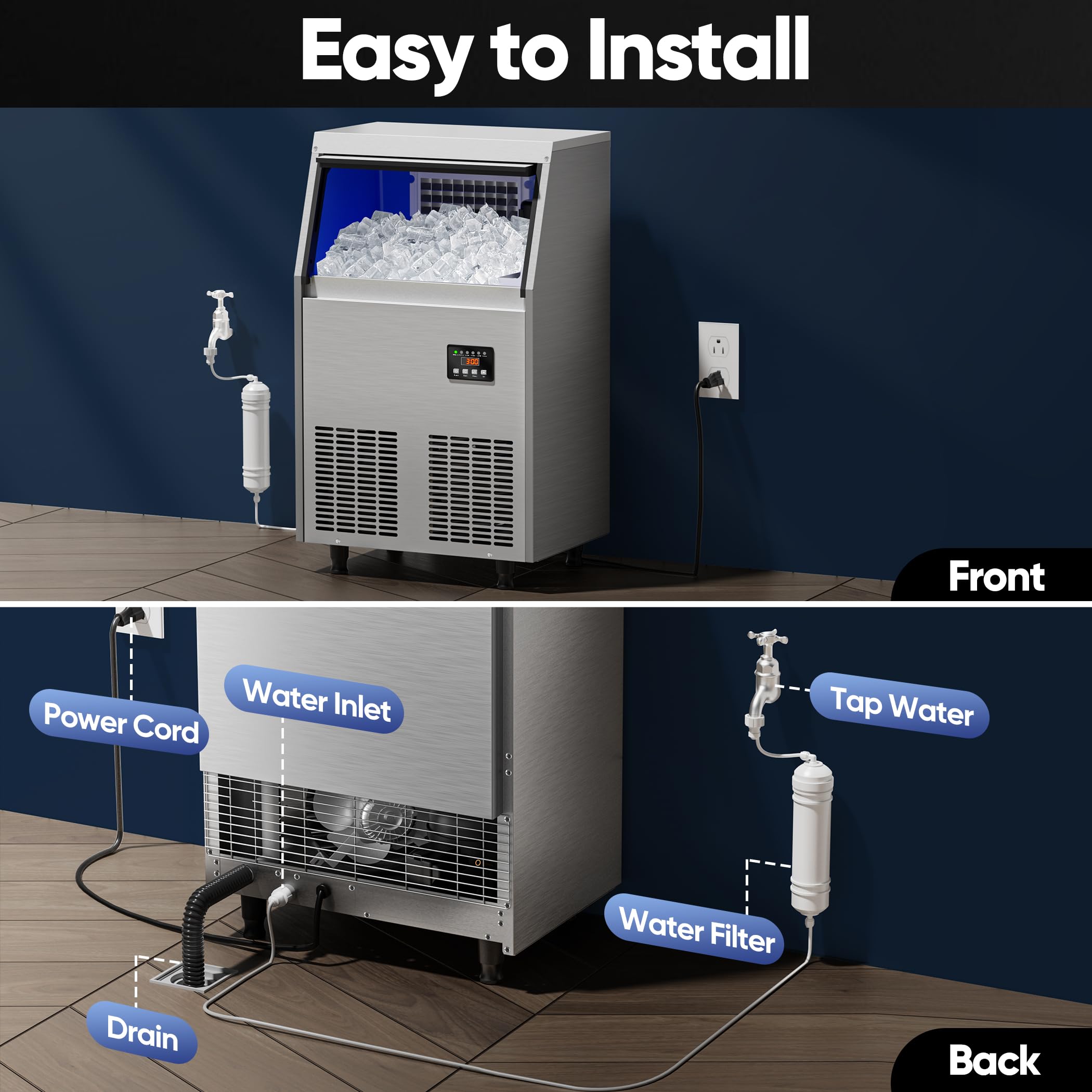 Commercial Ice Maker Machine 150LBS/24H with 35LBS Storage - Freestanding Under Counter Ice Machine for Home Bar, Office, Restaurant | Perfect for Cocktails, Beverages & Food Preservation