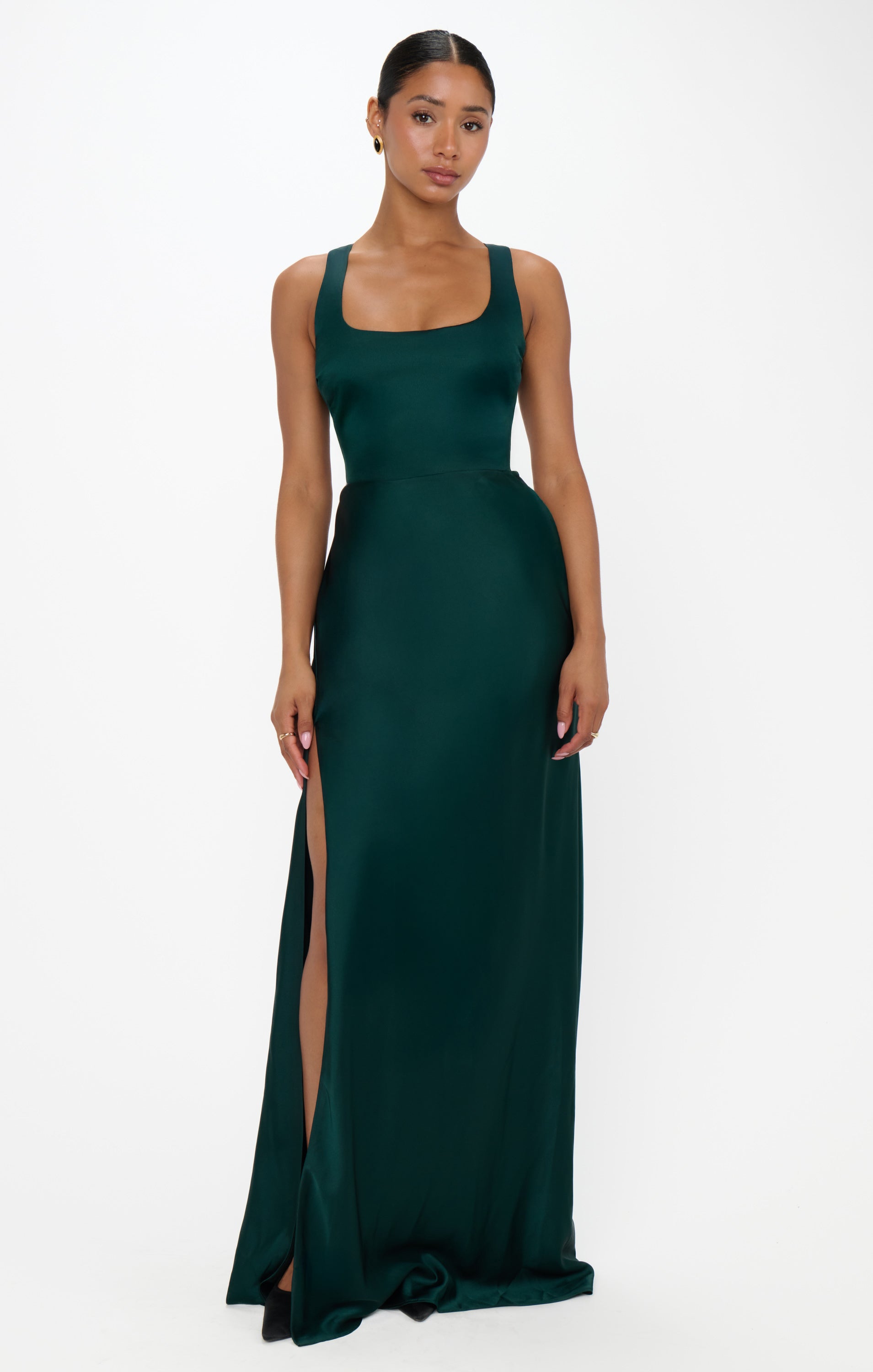 Lana Maxi Dress - Deep Emerald Green Luxe Satin Long Evening Gown for Women | Perfect for Weddings, Parties & Special Occasions