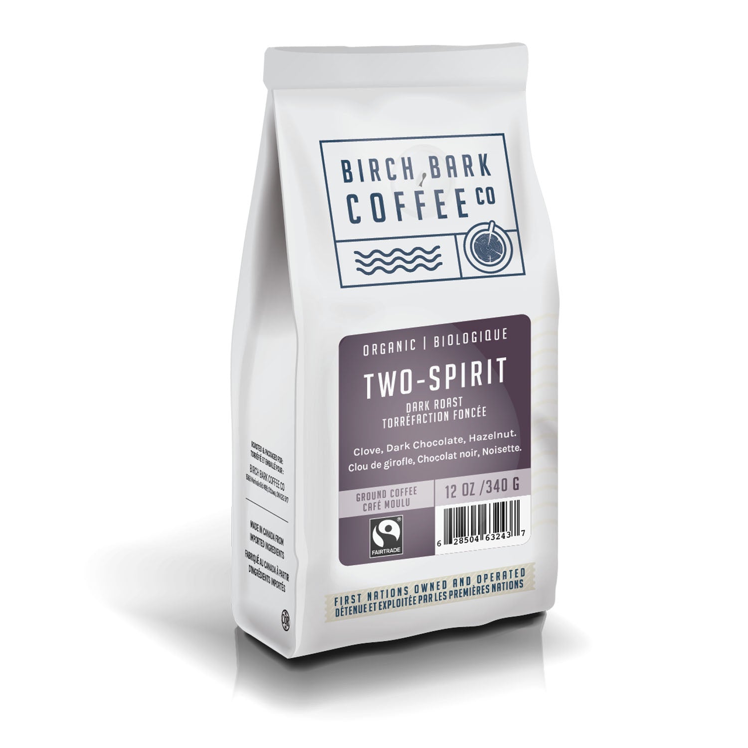 Organic Birch Bark Two Spirit French Roast Fair Trade Ground Coffee - 12 oz Bag | Premium Coffee for Home Brewing, Office & Camping