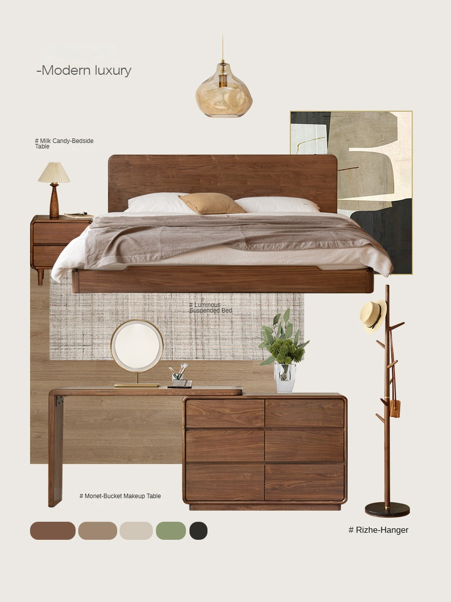 Black Walnut Solid Wood Minimalist Nightstand - Modern Bedside Table with Drawer for Bedroom, Living Room & Office - Durable & Stylish Storage Solution