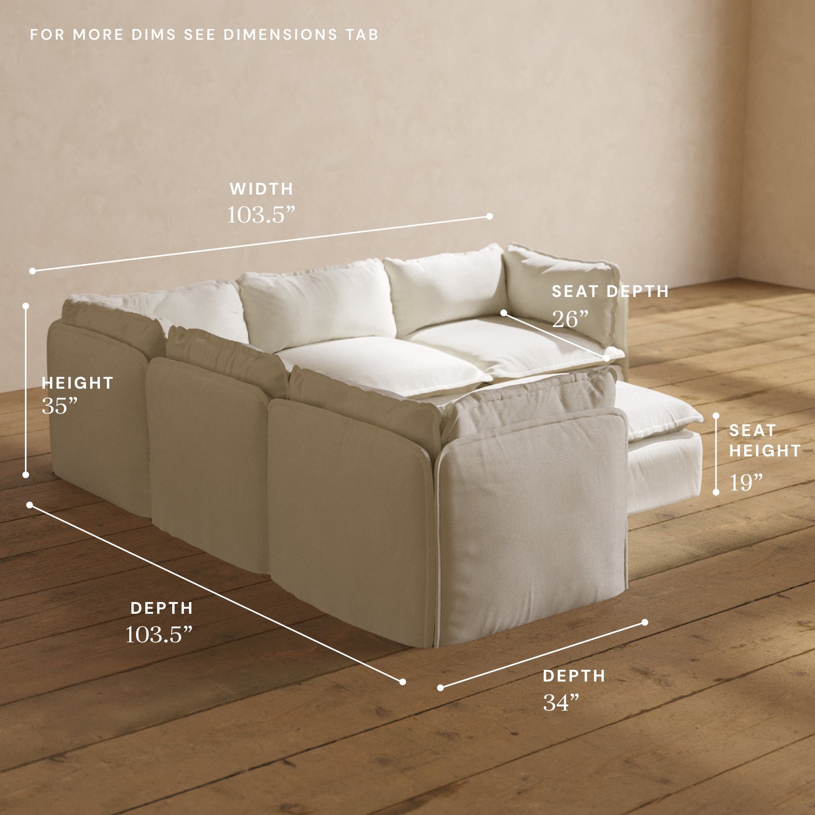 Modular Performance 5-Seater Corner Sectional Sofa with Ottoman in Eggshell White | Premium Fabric Blend | Perfect for Living Room, Family Room & Home Theater