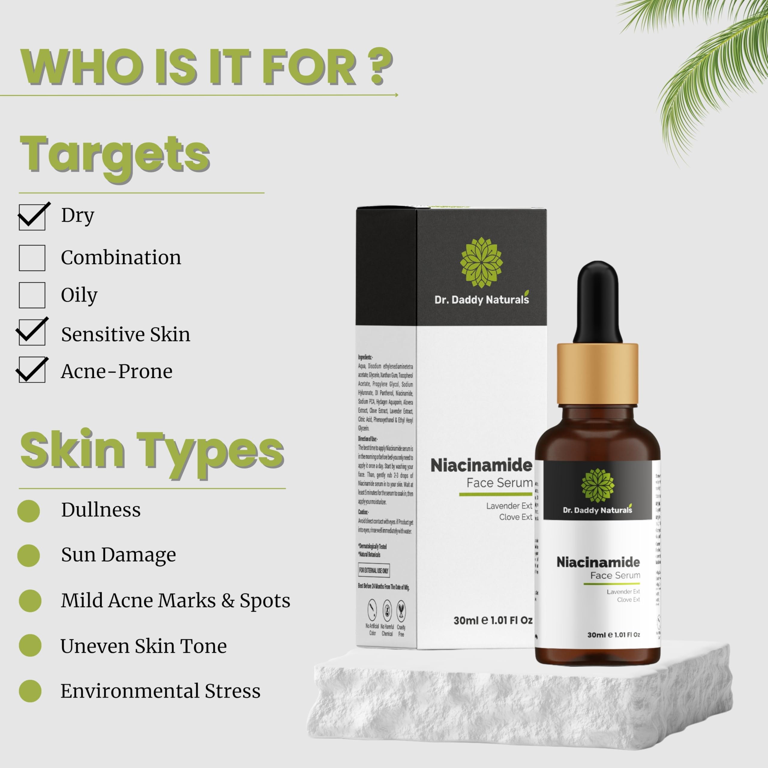 Dr. Daddy Naturals Niacinamide Face Serum 30ml - Dark Spot Corrector for Hyperpigmentation, Brightening & Even Skin Tone | Daily Skincare for Glowing Complexion