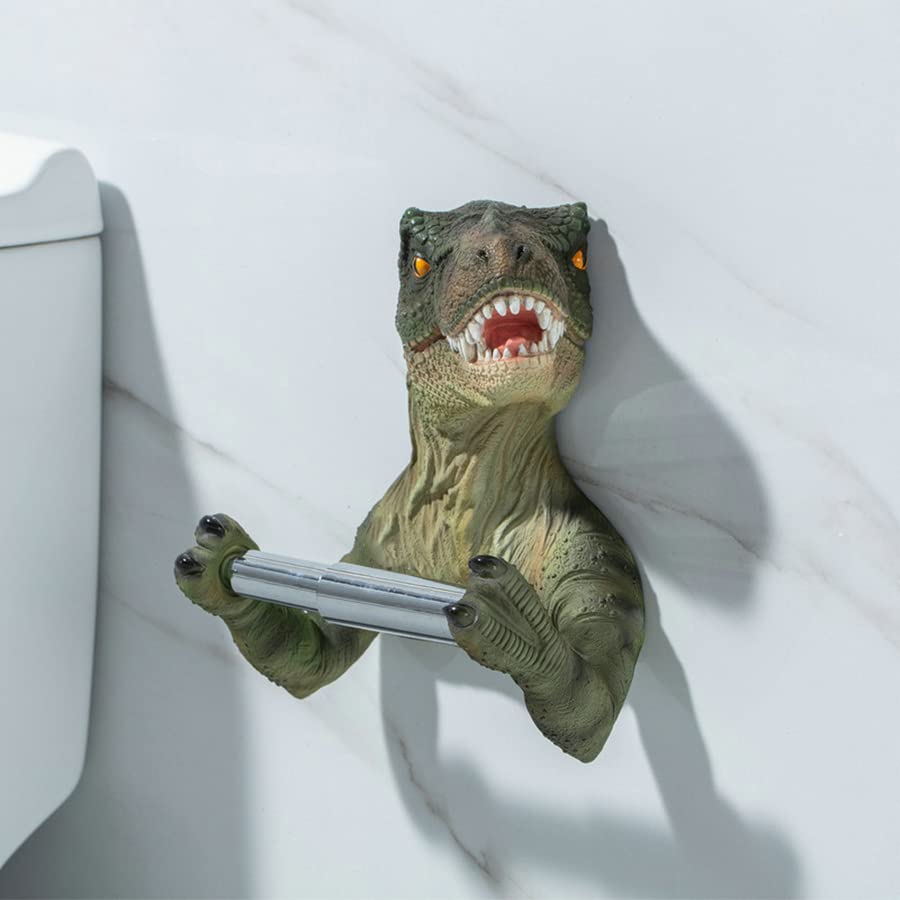 3D Dinosaur Toilet Paper Holder - Wall-Mounted Tyrannosaurus Tissue Roll Rack for Bathroom Decor - Unique Dinosaur-Themed Home Accessory for Kids' Rooms & Jurassic-Themed Bathrooms