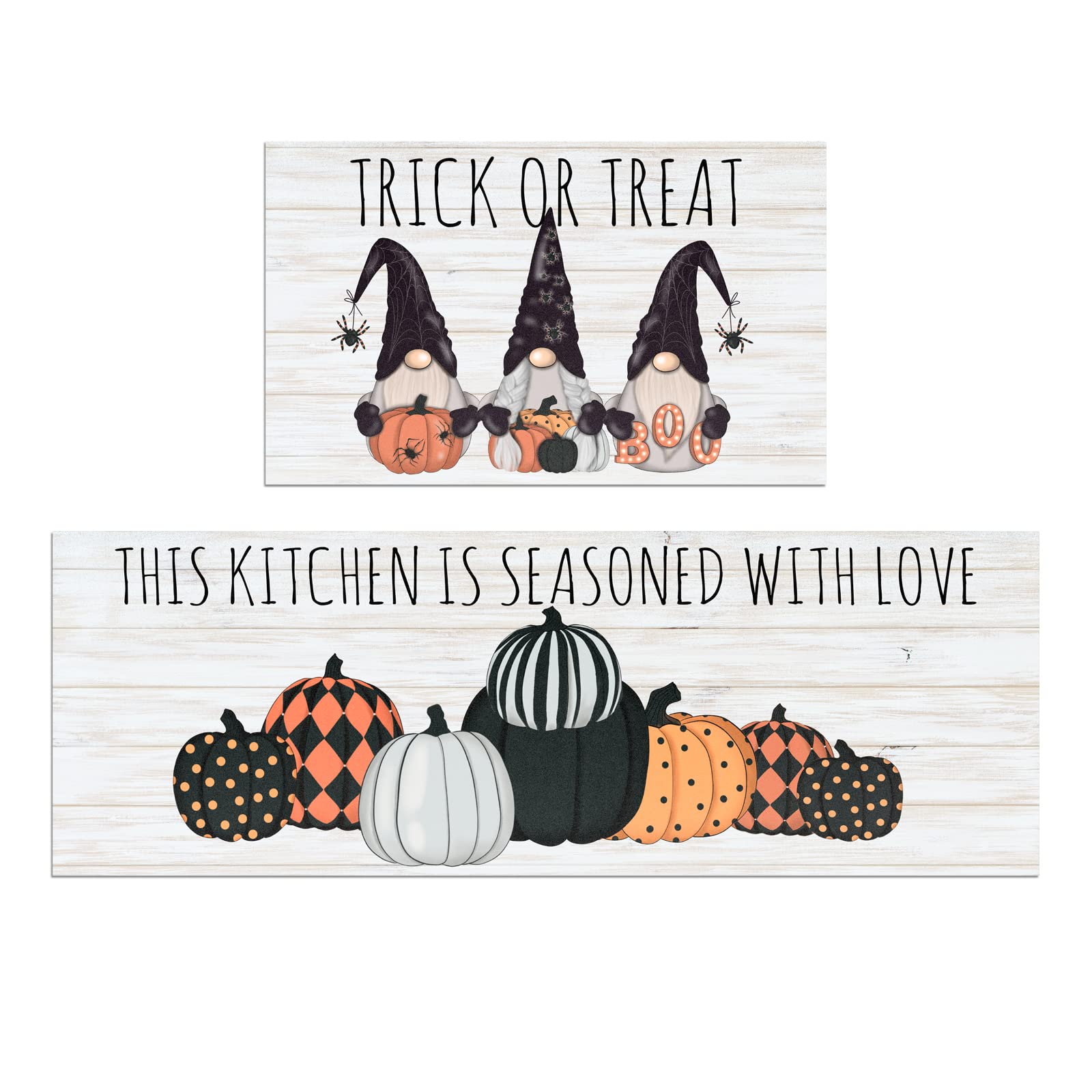 Halloween Gnome Kitchen Mat Set of 2 - Non-Slip Thick Floor Rugs for Kitchen, Sink, Office & Laundry - 17
