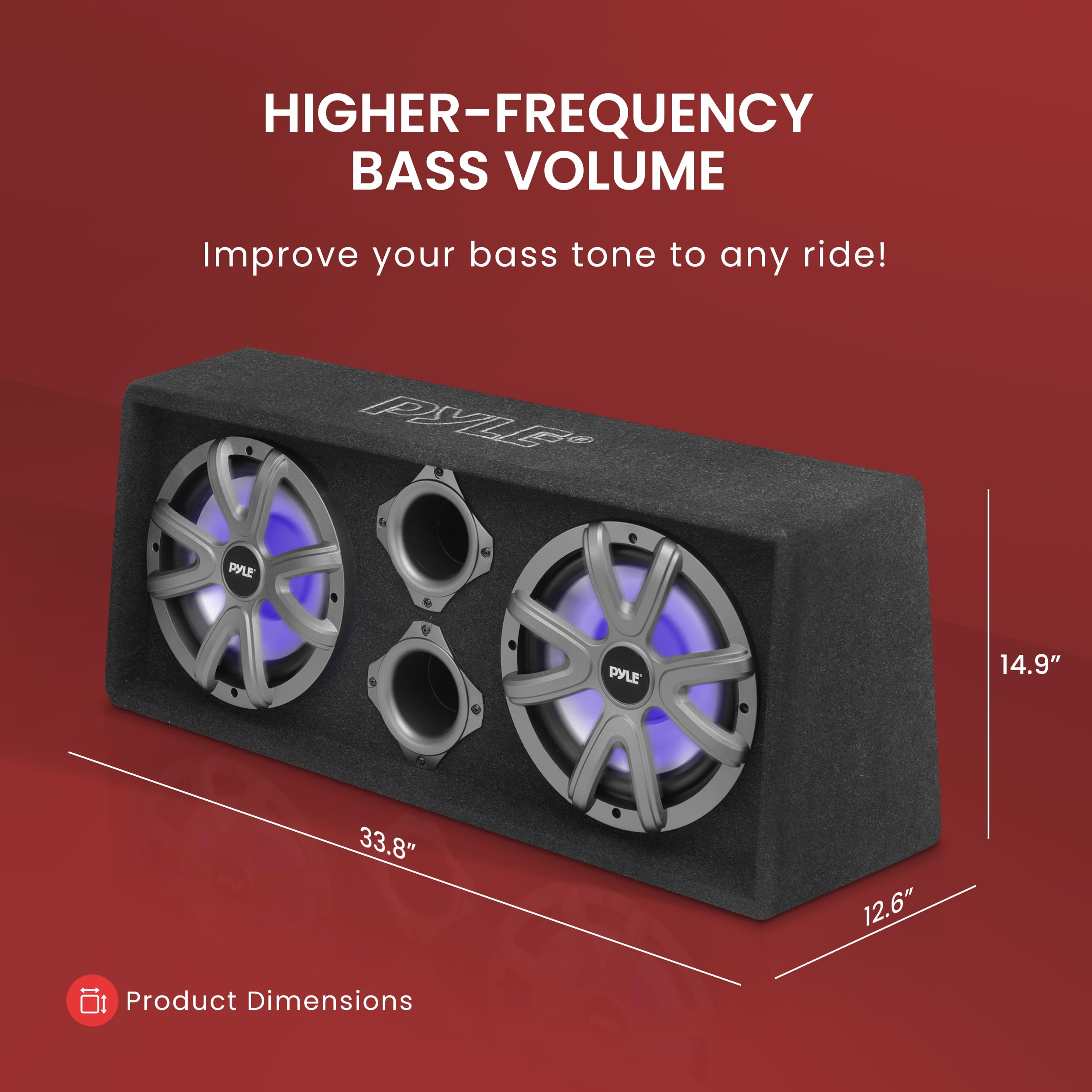 PyleUSA 12'' Dual Bass Subwoofer Box System - 600W Slim Mount Truck Audio Subwoofer with Rear Vented Design & Built-in LED Lights (PLBAS122LE, Black) - Perfect for Car Audio Upgrades & Bass Enhancement