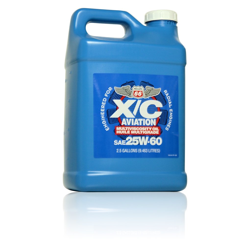 Phillips 66 X/C Aviation Oil 25W-60 Engine Oil - 2/2.5 Gallon Case - Premium Aircraft Engine Lubricant for High-Performance Aviation Use