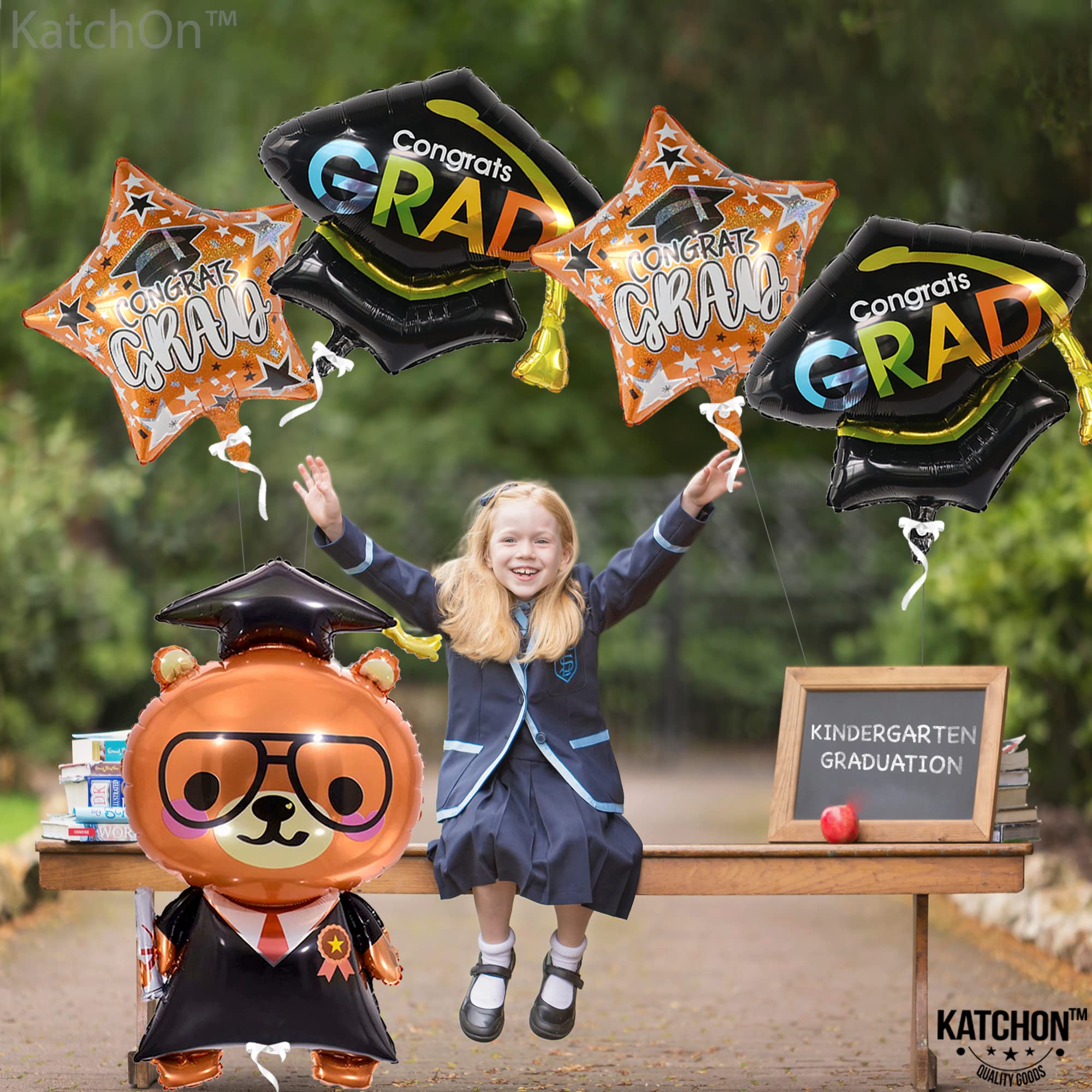 KatchOn 36 Inch Giant Graduation Foil Bear Balloon with 28 Inch Cap Balloon - Class of 2025 Graduation Decorations for Preschool, Kindergarten & School Parties | Perfect for Graduation Ceremonies, Photo Backdrops & Party Decor