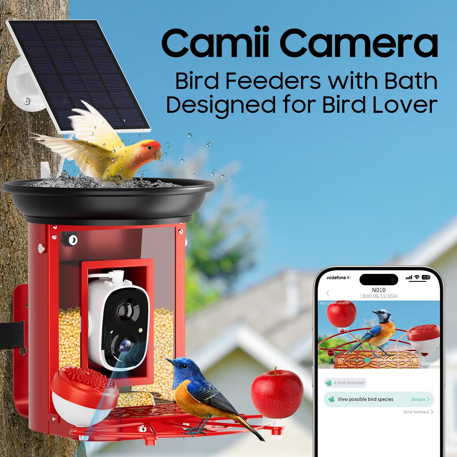 Smart Bird Feeder with 2K HD Camera - Solar Powered Metal Bird Feeder with Motion Detection & Species Identification | Live Video Streaming & Auto Capture | Perfect for Backyard Bird Watching & Wildlife Monitoring