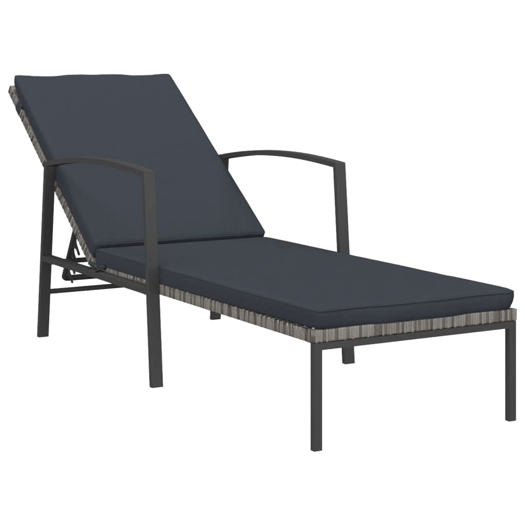 vidaXL Adjustable Patio Lounge Chair with Cushion - Gray Poly Rattan Outdoor Chaise Lounge for Backyard, Poolside & Garden Relaxation | Comfortable Sunbed & Sunlounger for Tanning and Outdoor Lounging