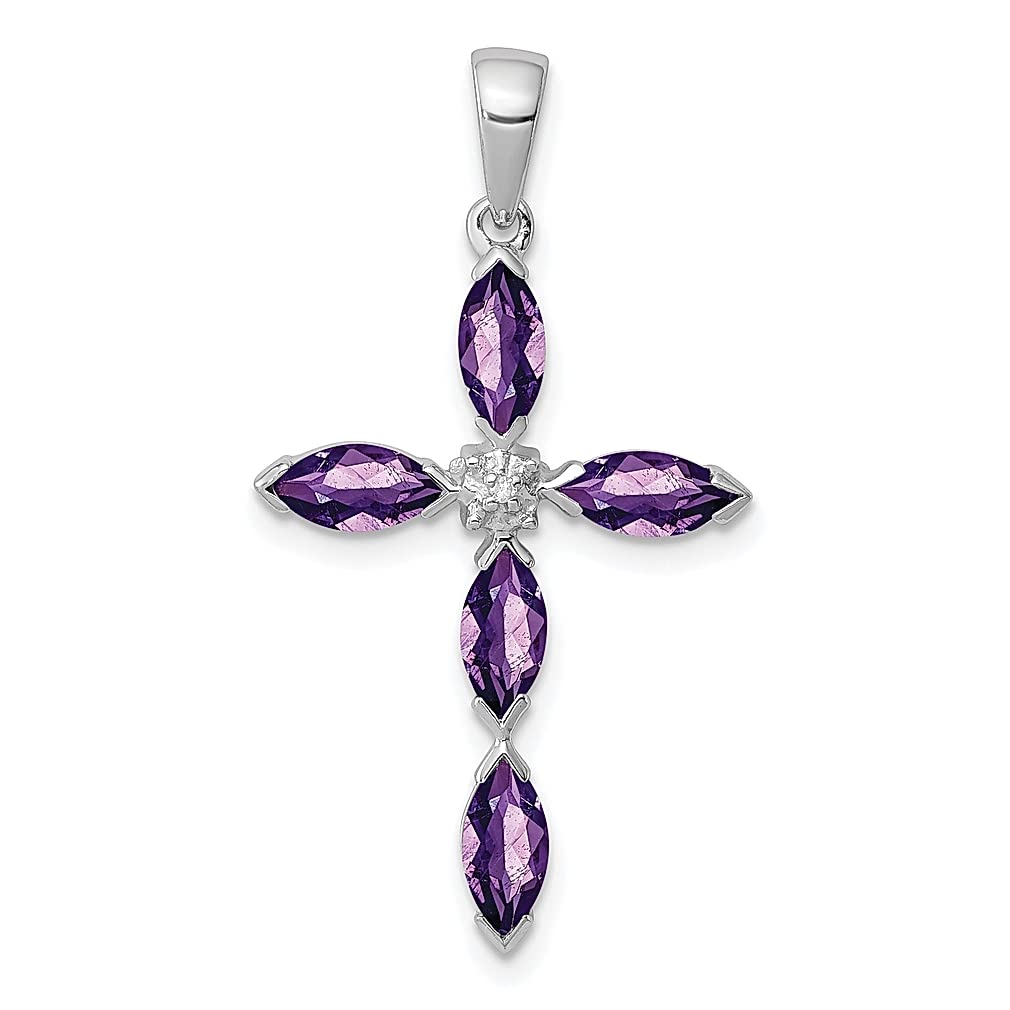 925 Sterling Silver Purple Amethyst Diamond Cross Pendant Necklace - February Birthstone Jewelry for Women, Religious Gift for Her | Perfect for Valentine's Day, Anniversary & Baptism Gifts