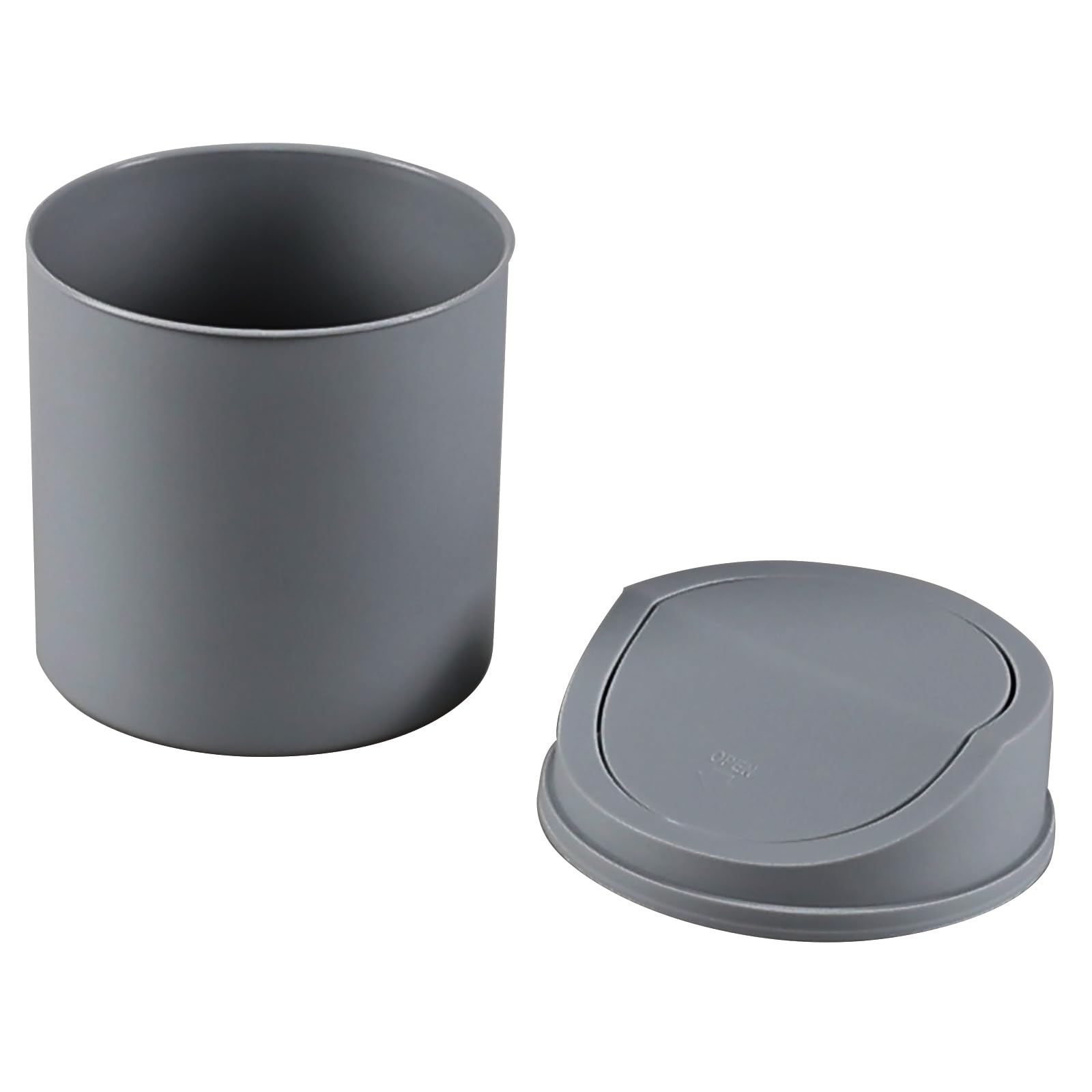 2L Plastic Mini Desktop Trash Can with Swing Lid - Small Waste Bin for Office, Bedroom, Bathroom | Compact Gray Garbage Can for Home, Desk, Car & Dorm Room Organization