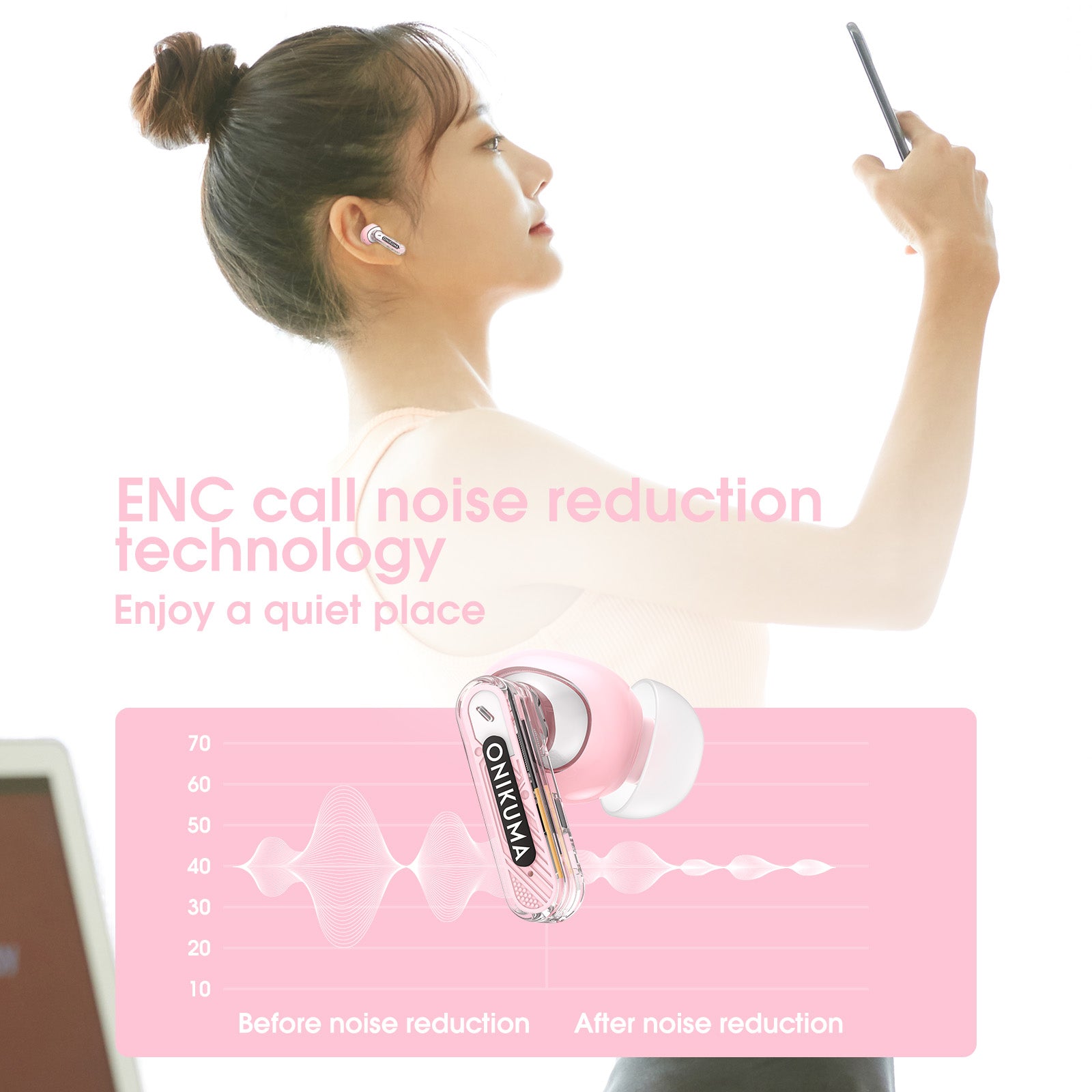 ONIKUMA T5 Wireless Bluetooth Earbuds with Noise Cancellation, Hi-Fi Stereo Sound for Running, Gym, Workout, and Commuting - Perfect for Sports & Travel