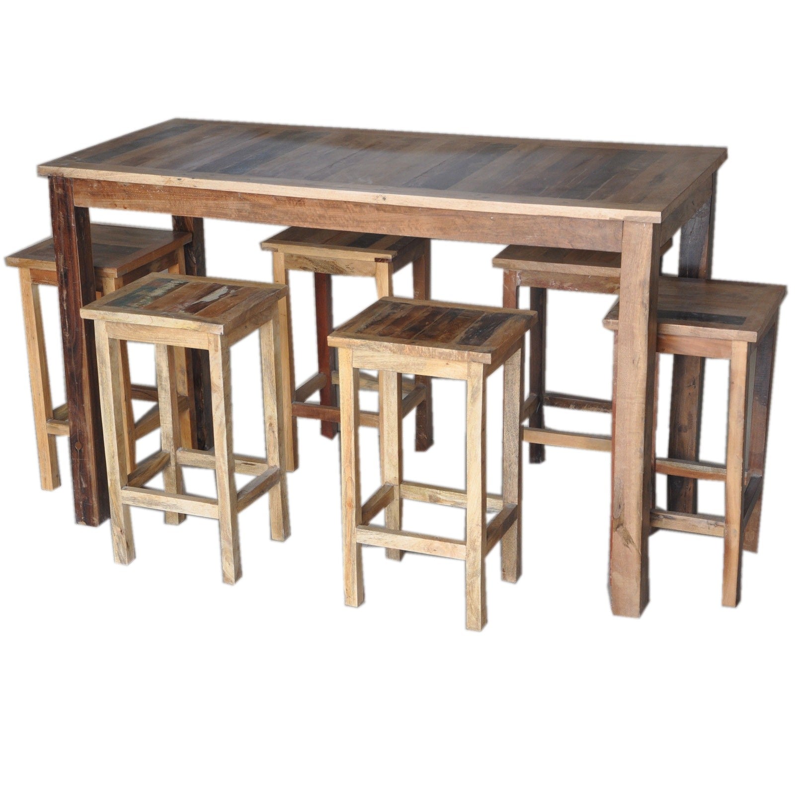 Reclaimed Wood & Mango Wood Bar Table Set with 2 Stools - Honey Finish | Rustic Pub & Kitchen Counter Height Dining Set for Home, Restaurant, or Outdoor Patio