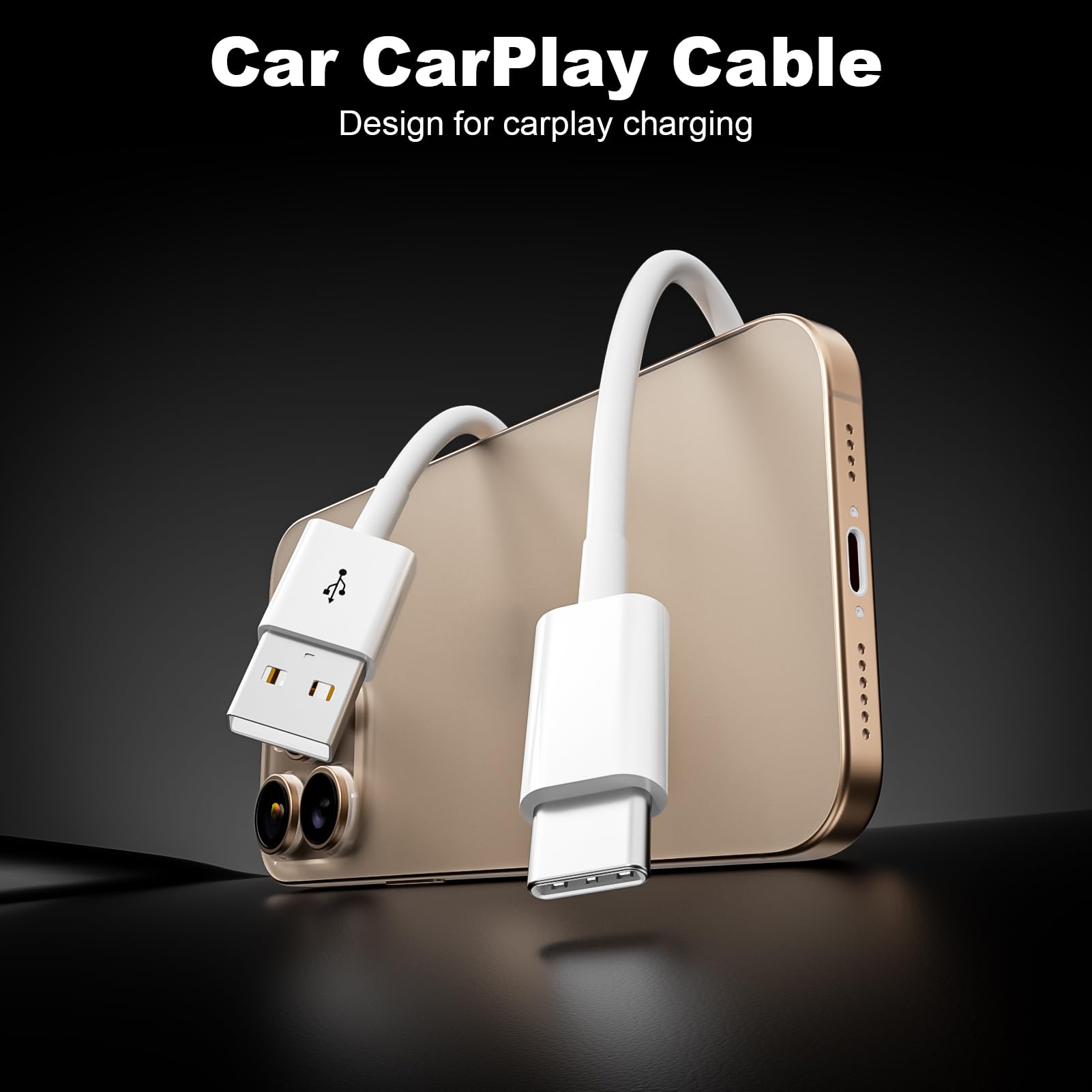 Apple CarPlay USB A to USB C Cable for iPhone 16/15/Pro/Pro Max/Plus & iPad Pro/Air/Mini - 2 Pack 3FT Fast Charging Cord (White) - Perfect for Car Charging, Road Trips & Seamless iOS Connectivity