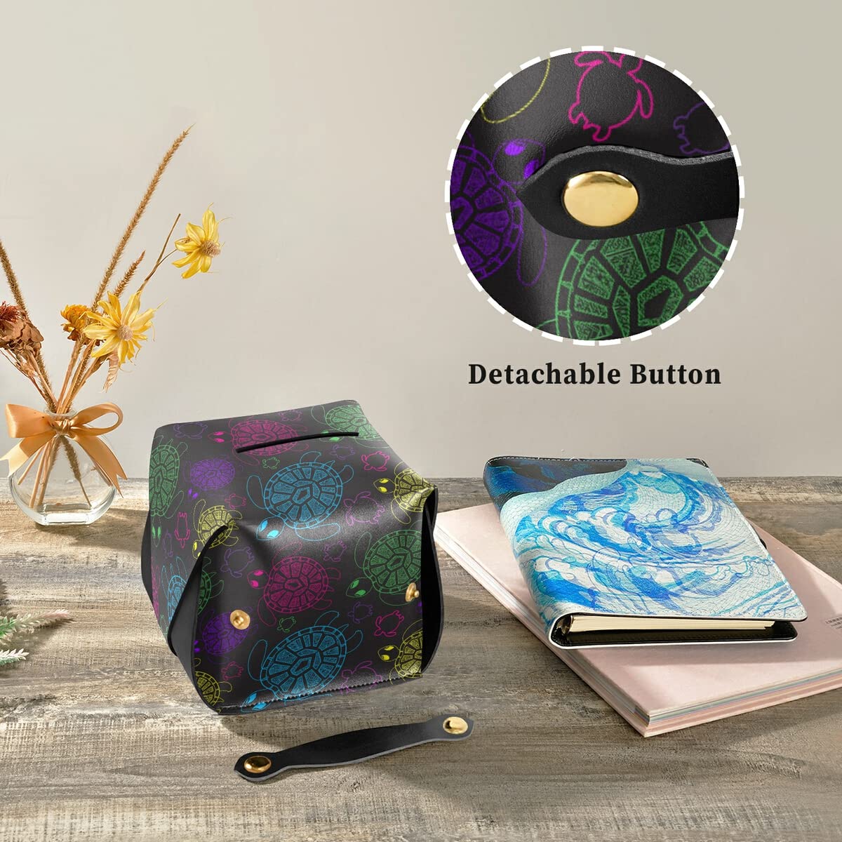 Colorful PU Leather Tissue Box Cover with Hanging Loop - Rectangle Facial Tissue Dispenser for Bathroom, Bedroom Nightstand & Office Desk Organization