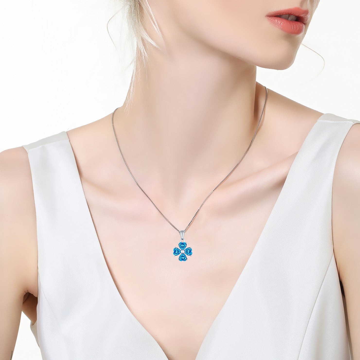 MABELLA 925 Sterling Silver Simulated Amethyst & Blue Topaz Heart-Shaped Four Leaf Clover Pendant Necklace for Women - Elegant Gift for Valentine's Day, Anniversary & Special Occasions