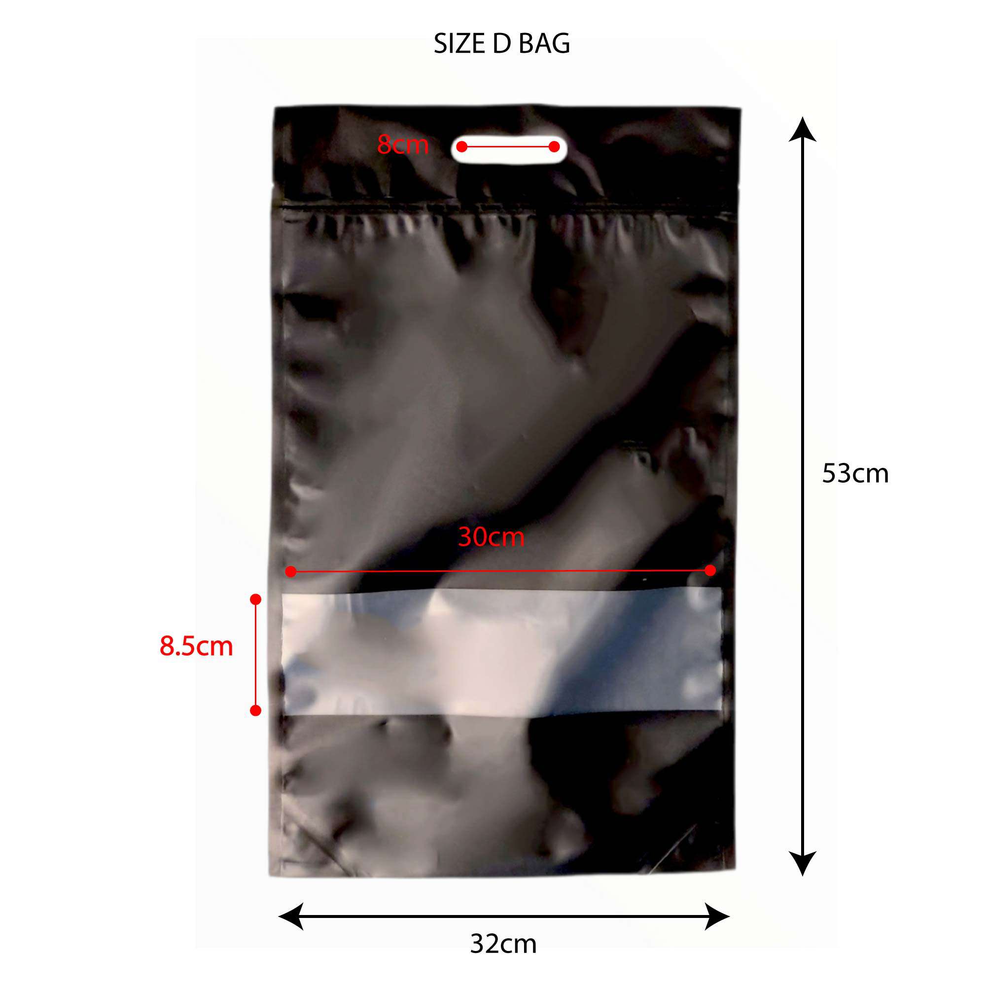 100 Resealable Mylar Stand Up Bags with Handles - 53x32cm Black Food Storage Pouches | Perfect for Coffee, Snacks, Dry Goods & Bulk Food Packaging